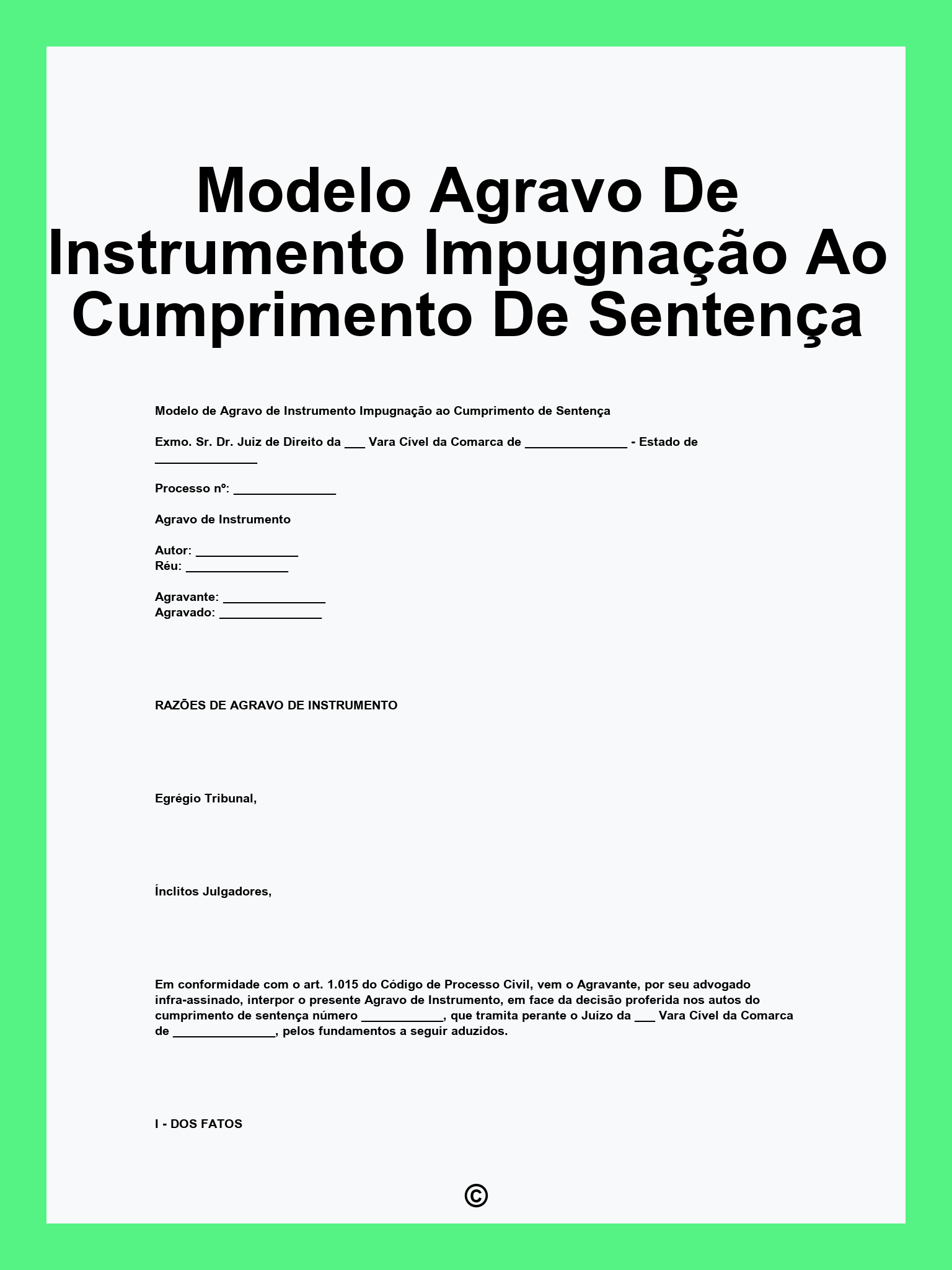 Modelo Agravo De Instrumento Impugnação Ao Cumprimento De Sentença
