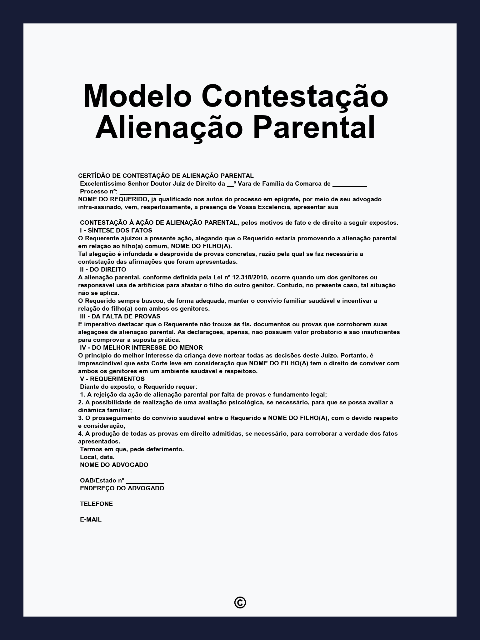 Modelo Contestação Alienação Parental