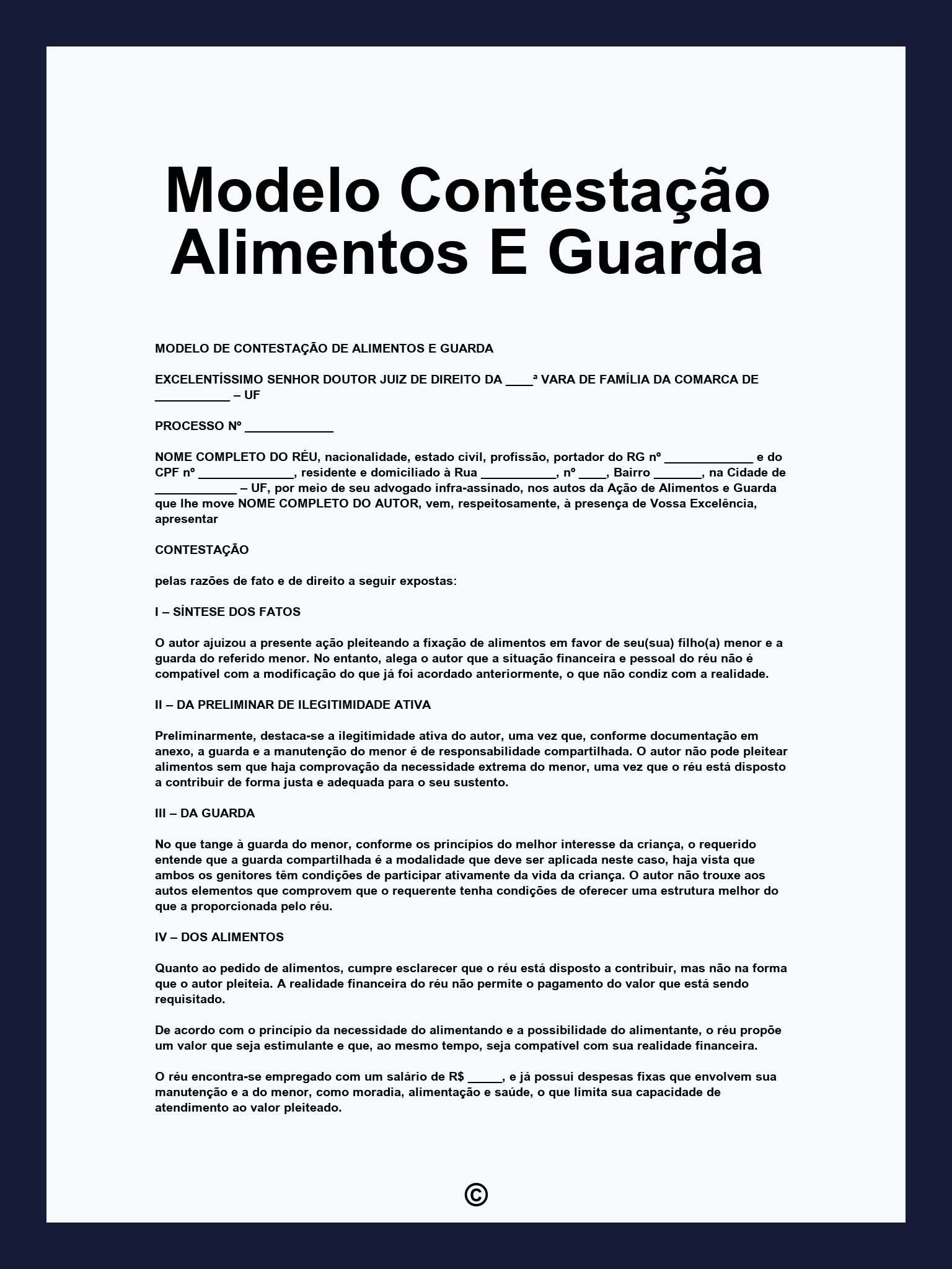 Modelo Contestação Alimentos E Guarda