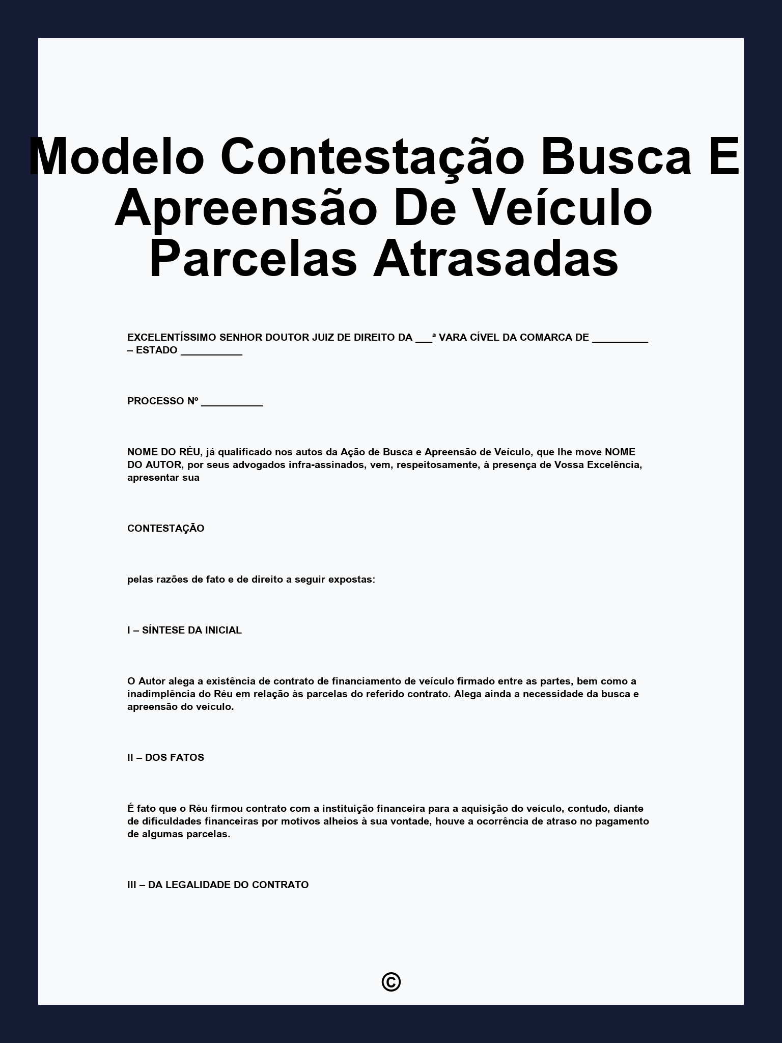 Modelo Contestação Busca E Apreensão De Veículo Parcelas Atrasadas