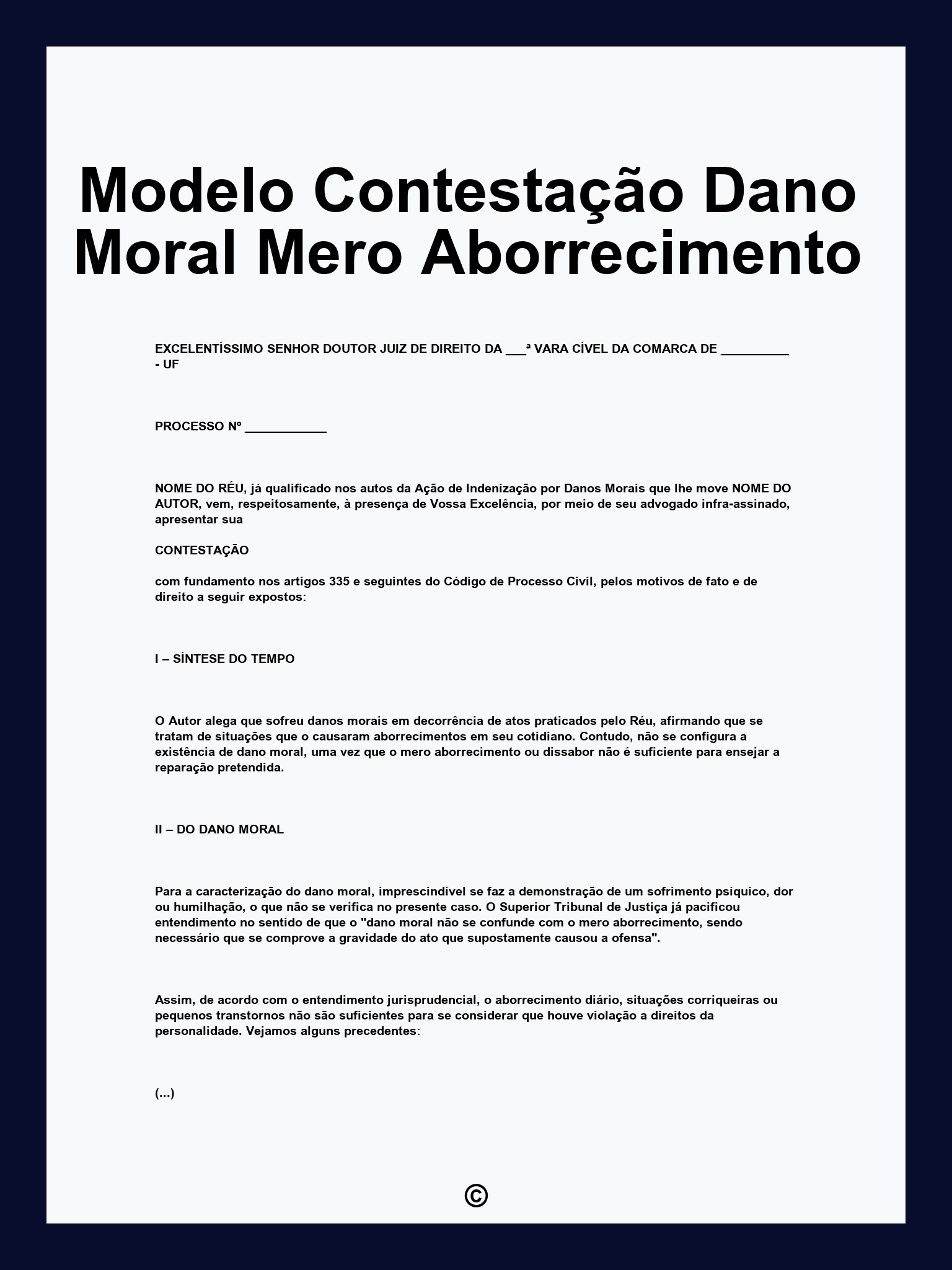 Modelo Contestação Dano Moral Mero Aborrecimento