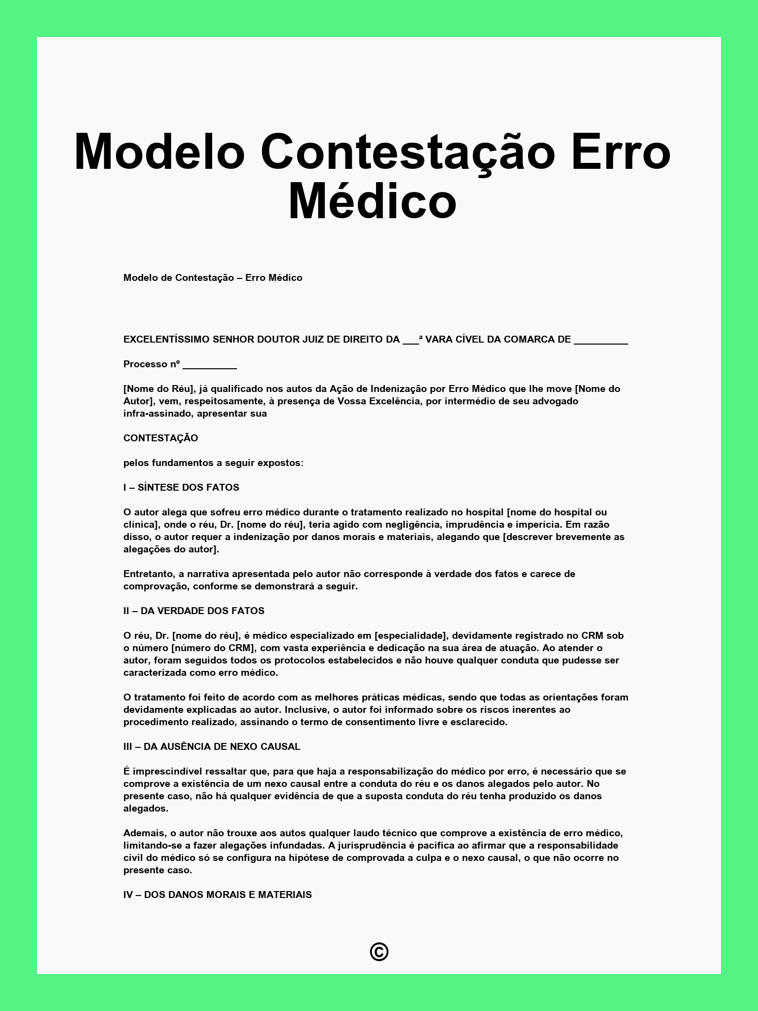 Modelo Contestação Erro Médico