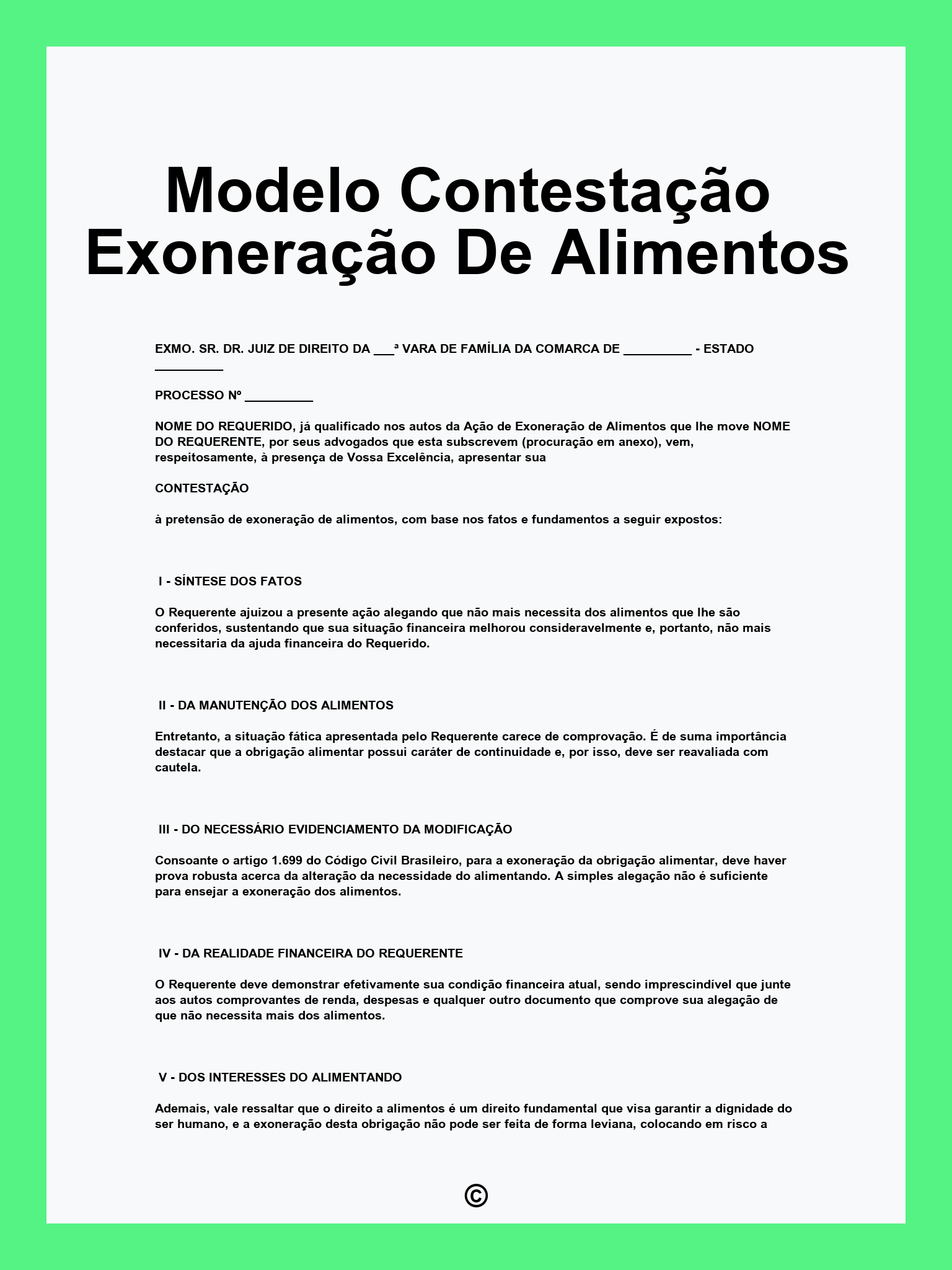 Modelo Contestação Exoneração De Alimentos