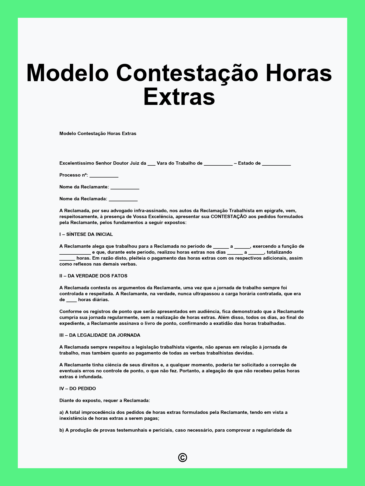 Modelo Contestação Horas Extras