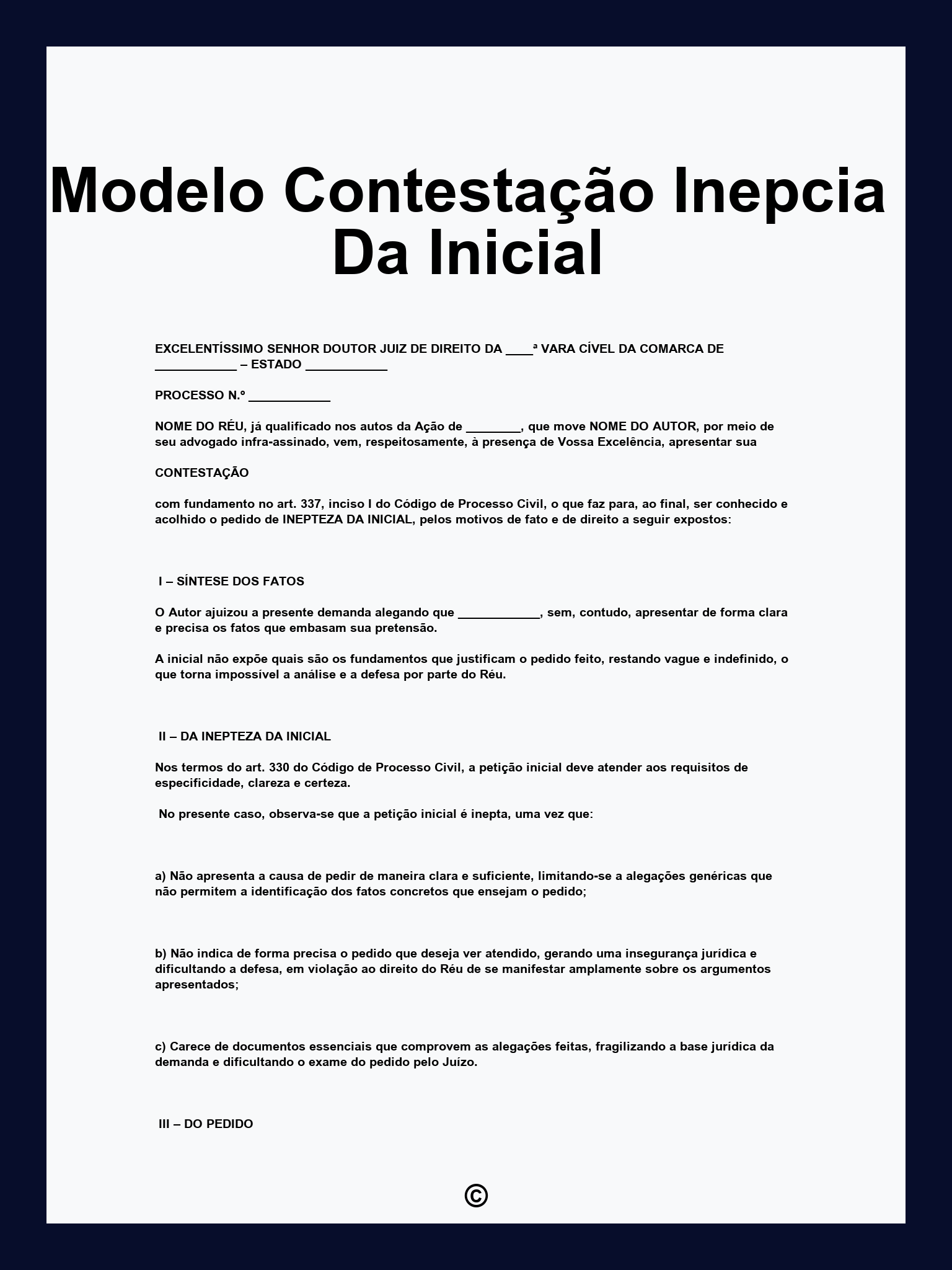 Modelo Contestação Inepcia Da Inicial
