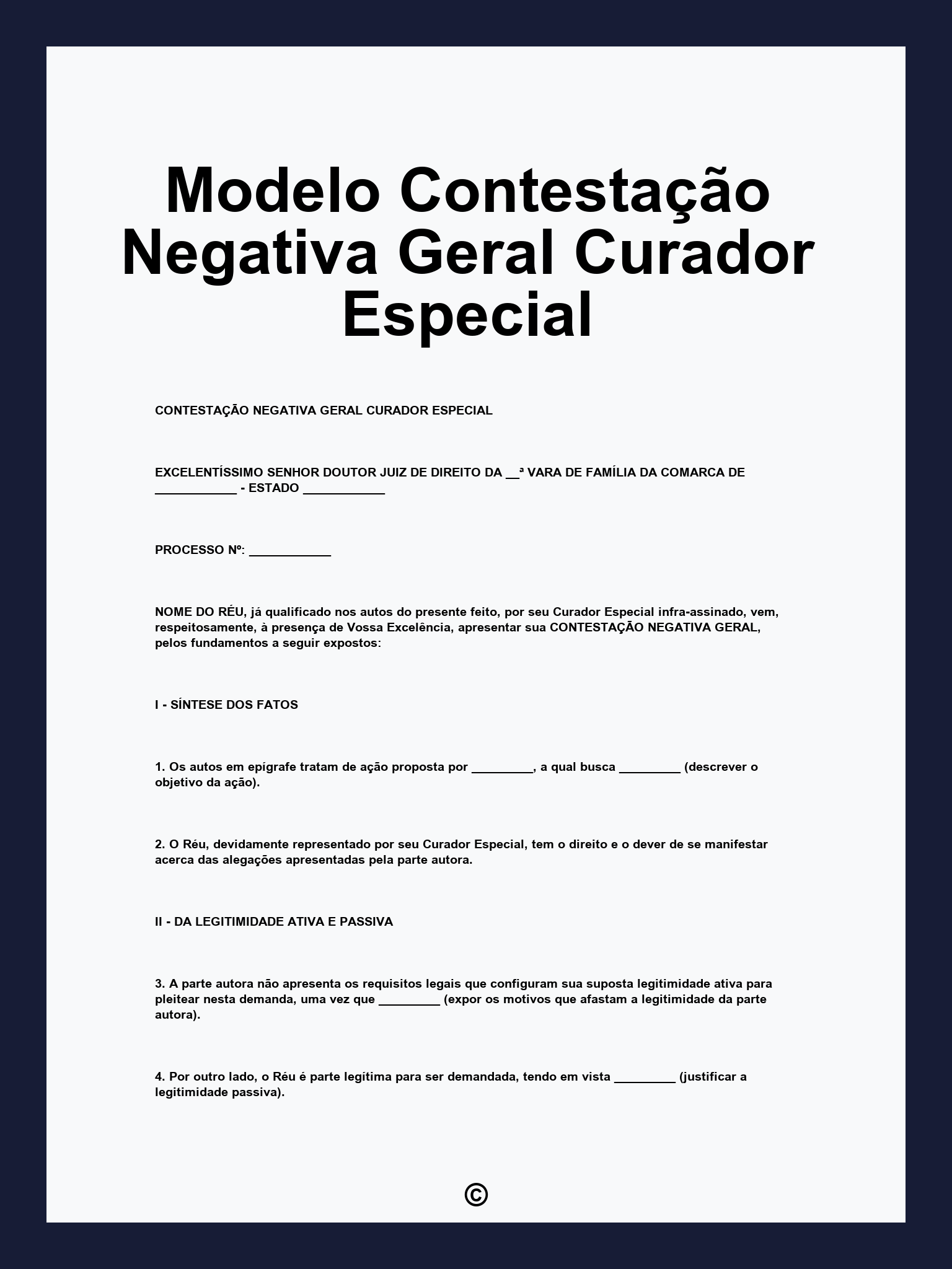 Modelo Contestação Negativa Geral Curador Especial