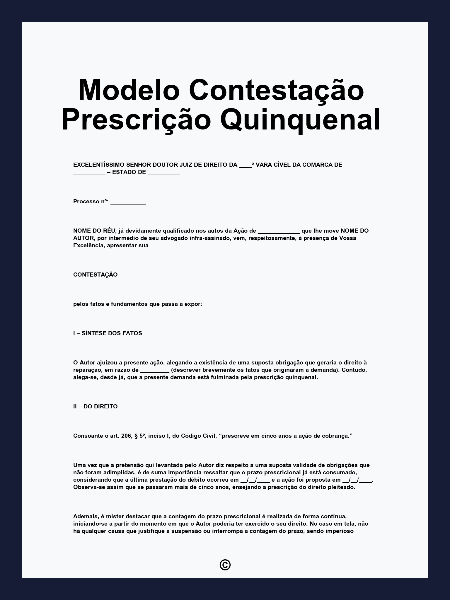Modelo Contestação Prescrição Quinquenal