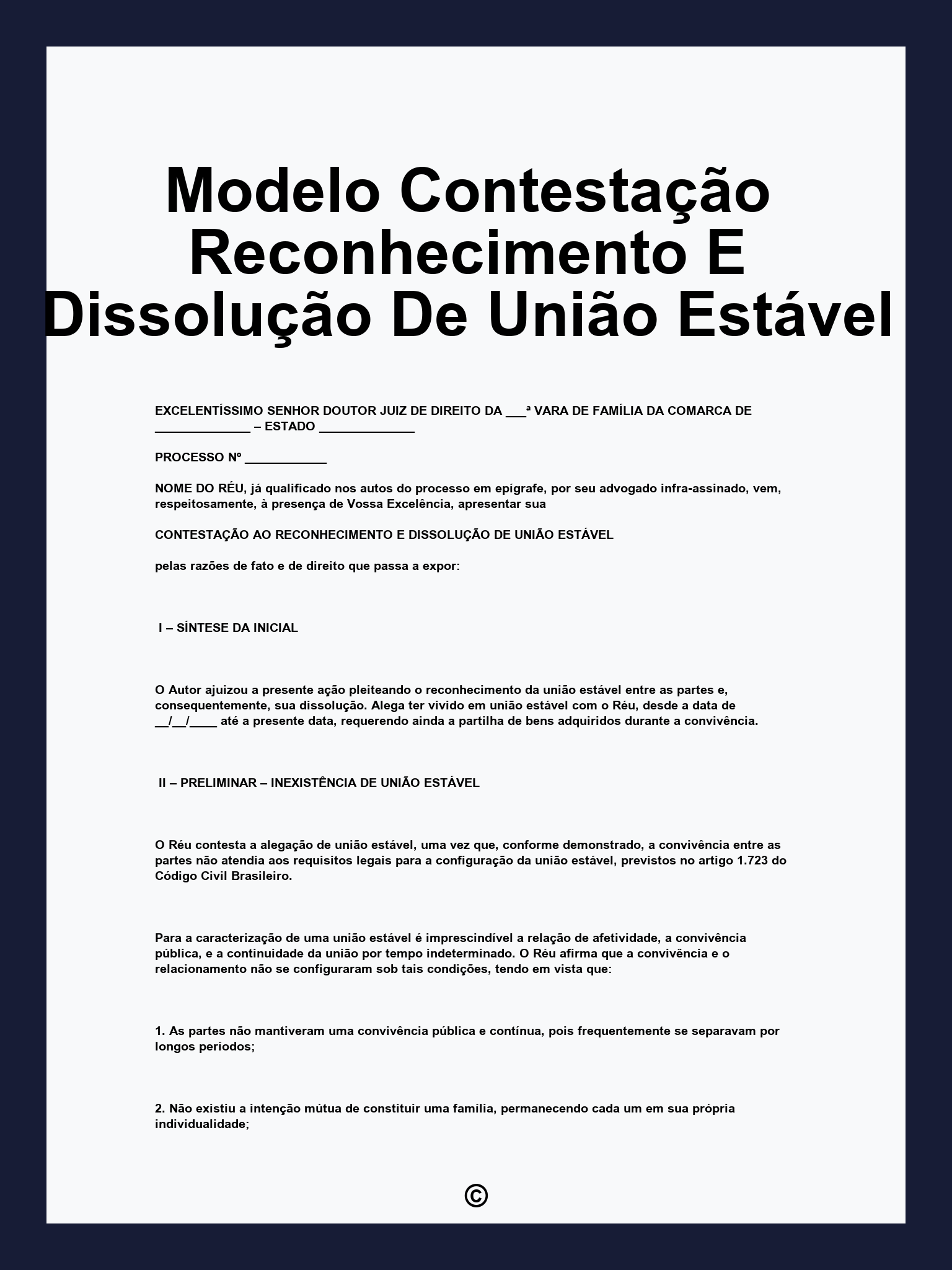 Modelo Contestação Reconhecimento E Dissolução De União Estável