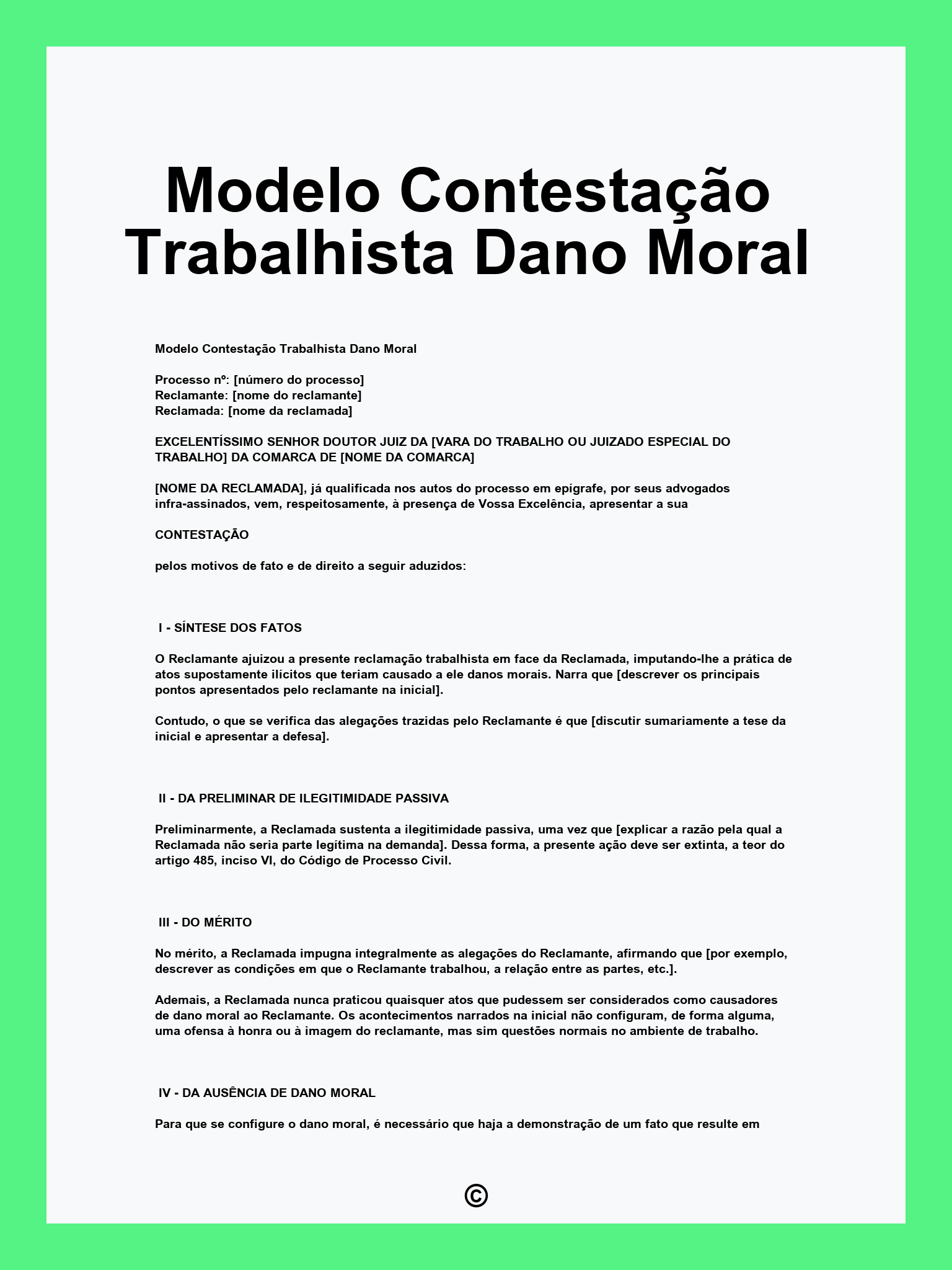 Modelo Contestação Trabalhista Dano Moral