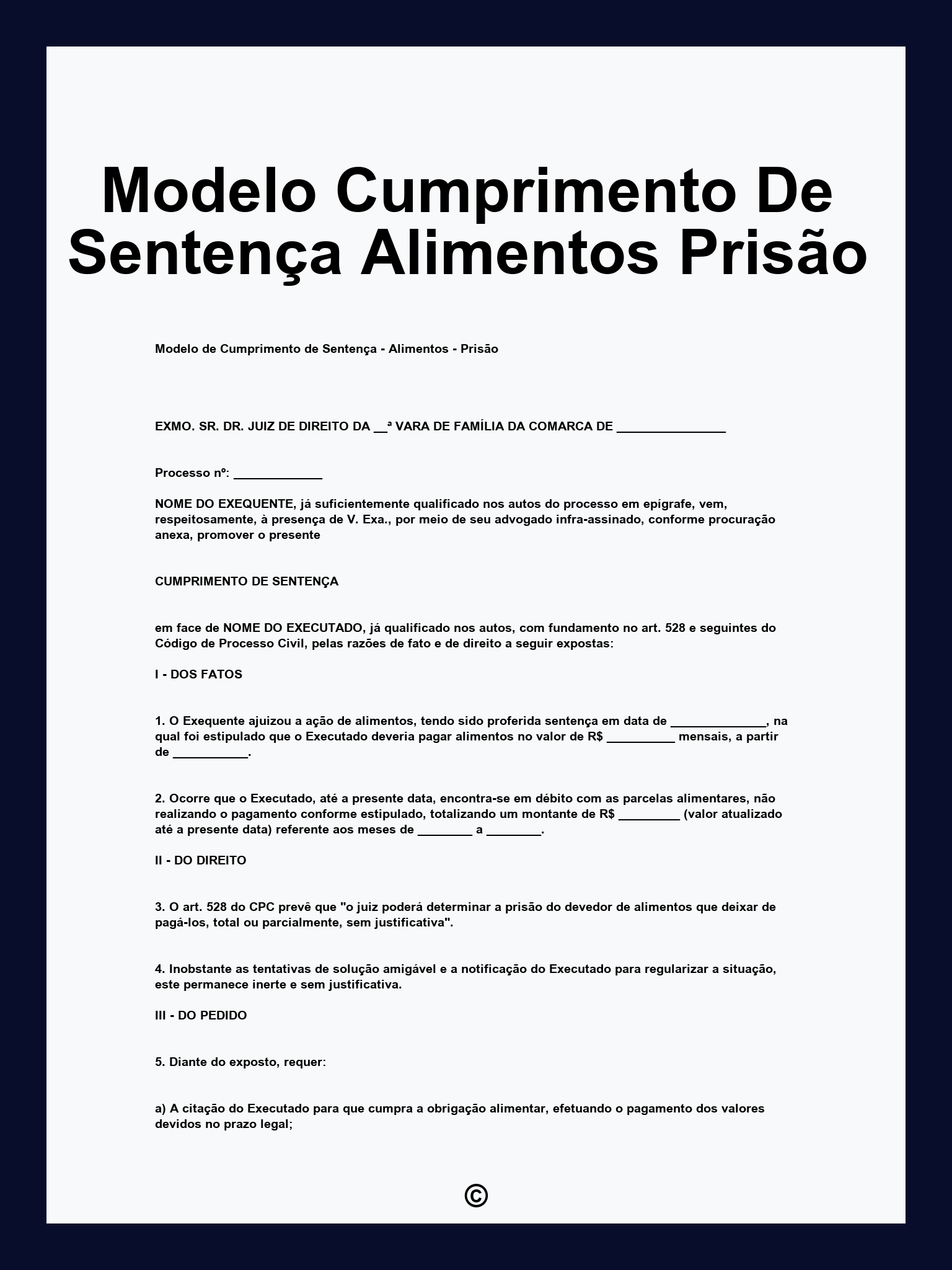 Modelo Cumprimento De Sentença Alimentos Prisão