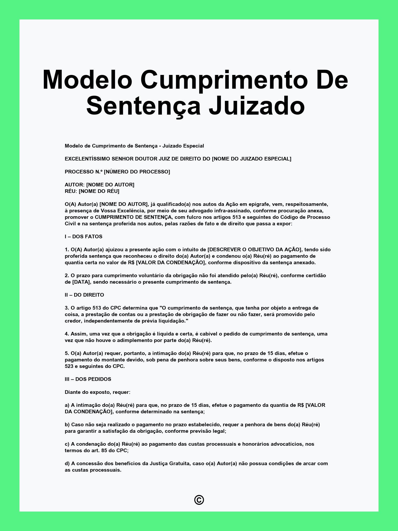 Modelo Cumprimento De Sentença Juizado