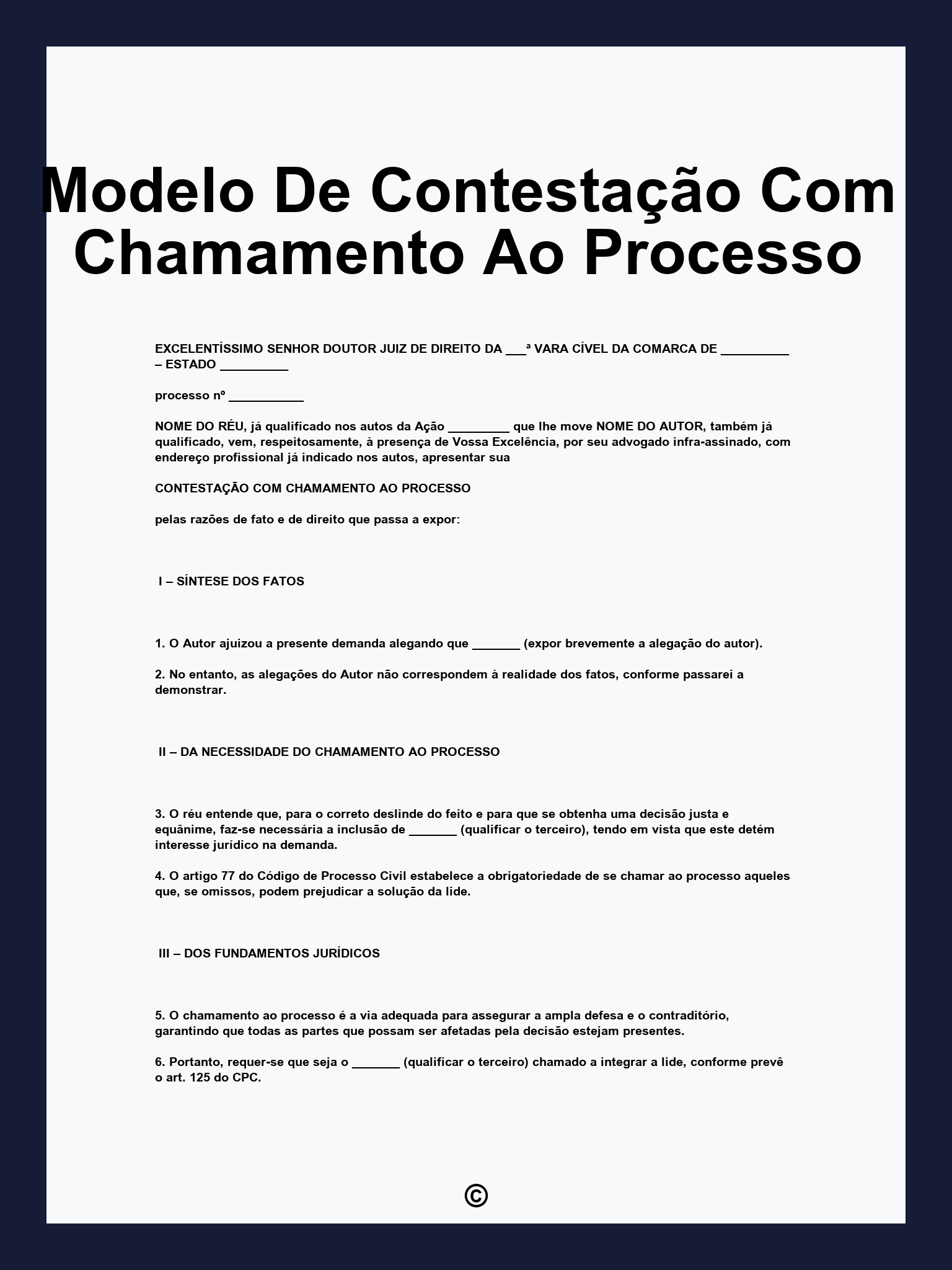 Modelo De Contestação Com Chamamento Ao Processo