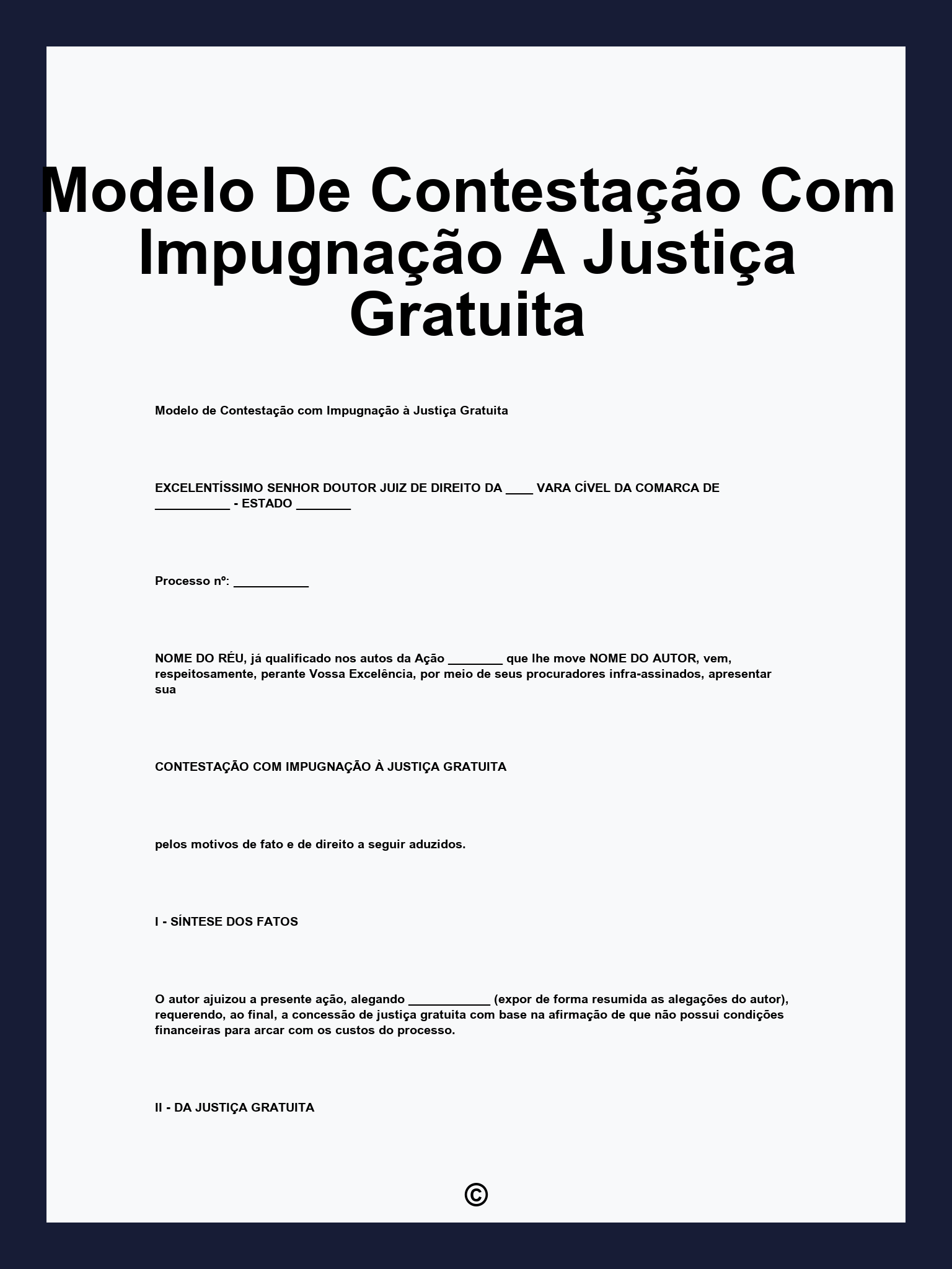 Modelo De Contestação Com Impugnação A Justiça Gratuita