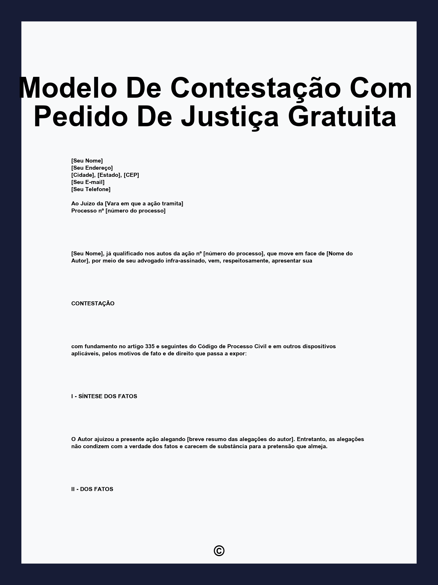 Modelo De Contestação Com Pedido De Justiça Gratuita