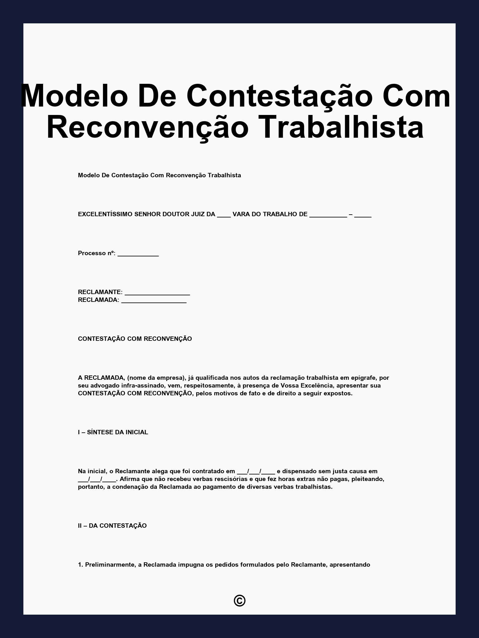 Modelo De Contestação Com Reconvenção Trabalhista