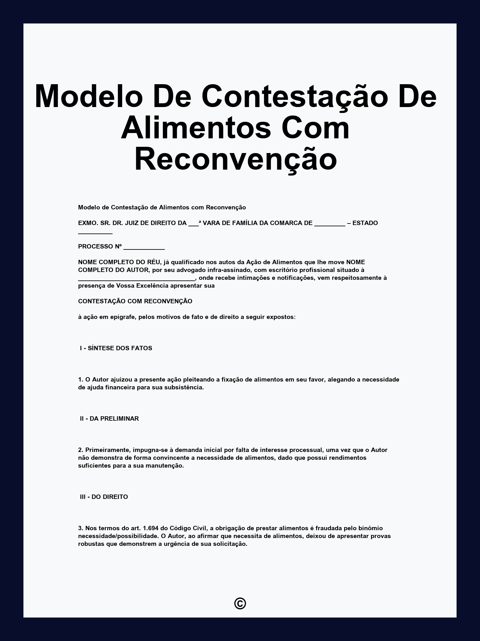 Modelo De Contestação De Alimentos Com Reconvenção