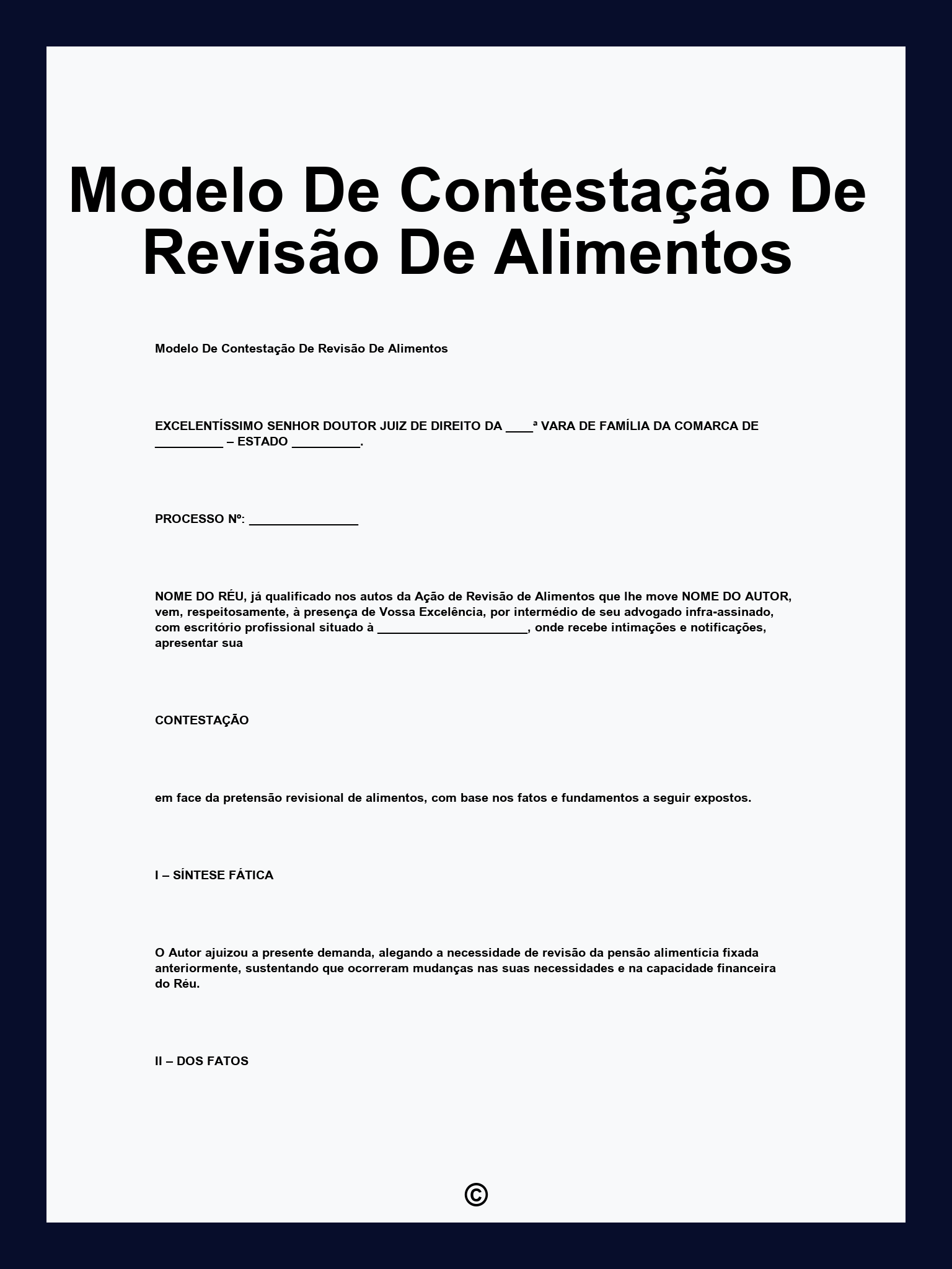 Modelo De Contestação De Revisão De Alimentos