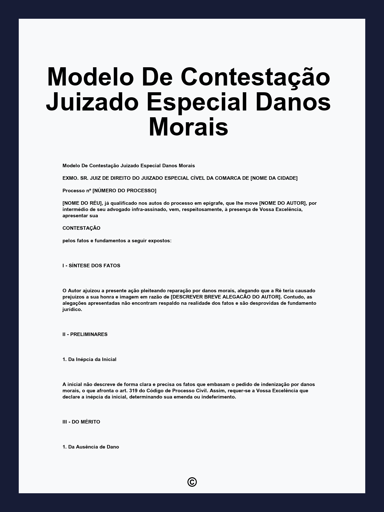 Modelo De Contestação Juizado Especial Danos Morais