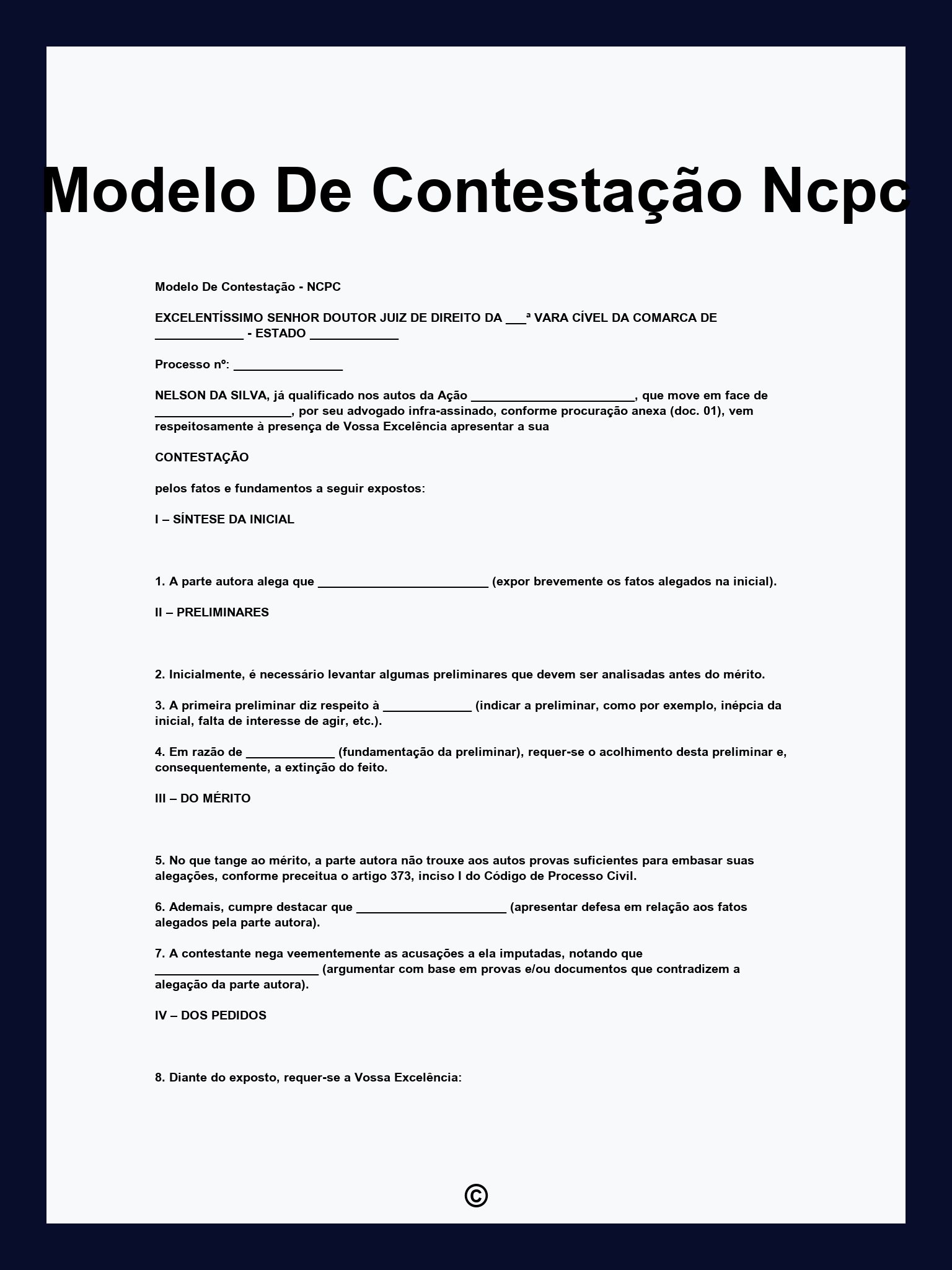 Modelo De Contestação Ncpc