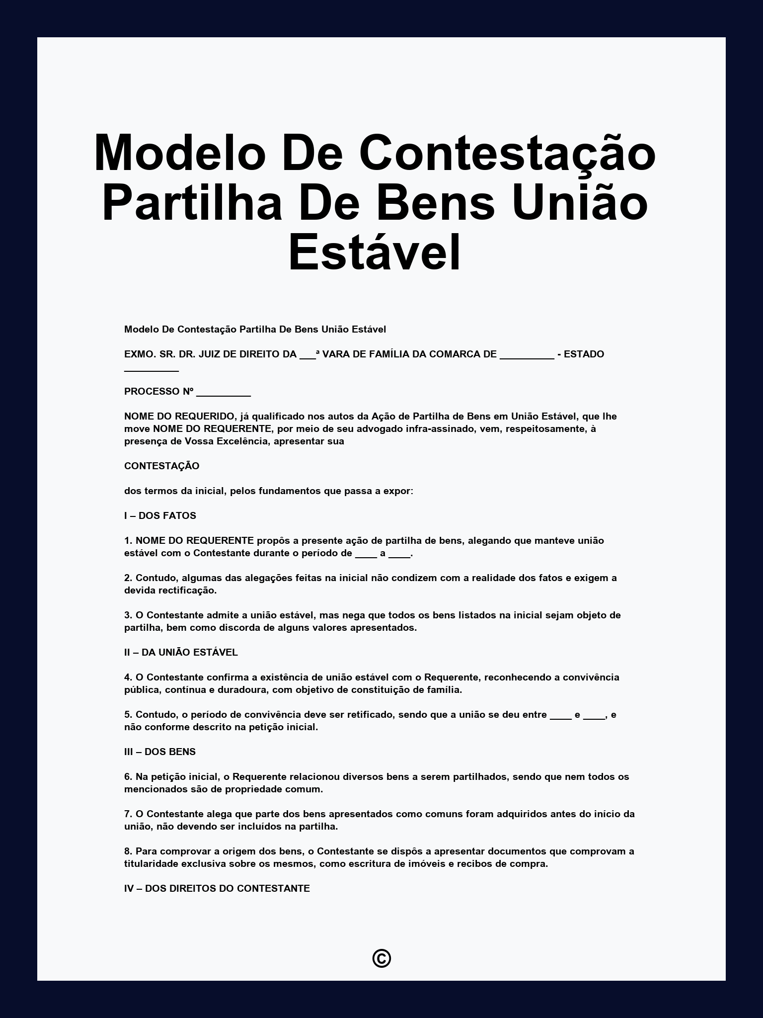Modelo De Contestação Partilha De Bens União Estável