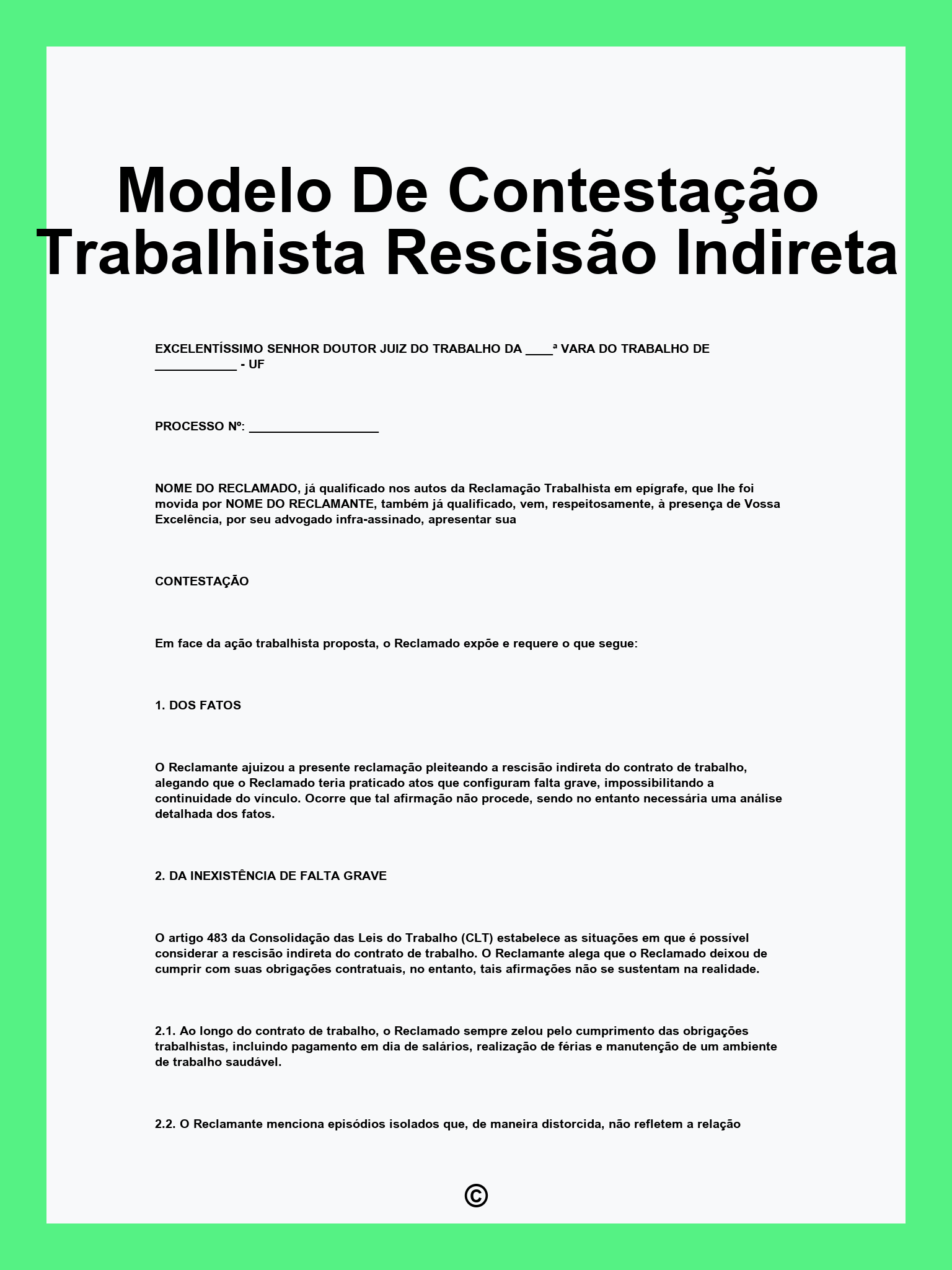 Modelo De Contestação Trabalhista Rescisão Indireta
