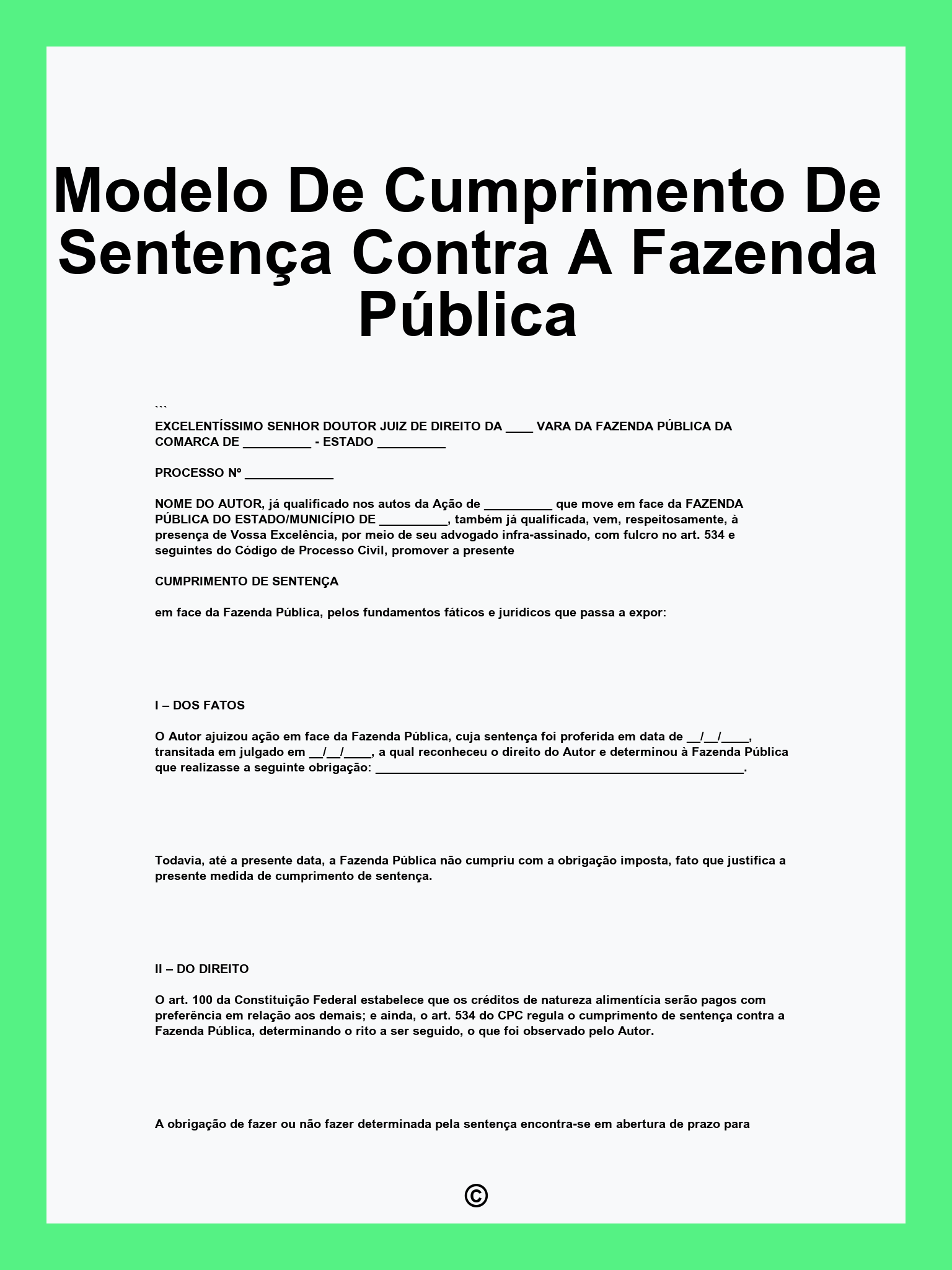 Modelo De Cumprimento De Sentença Contra A Fazenda Pública