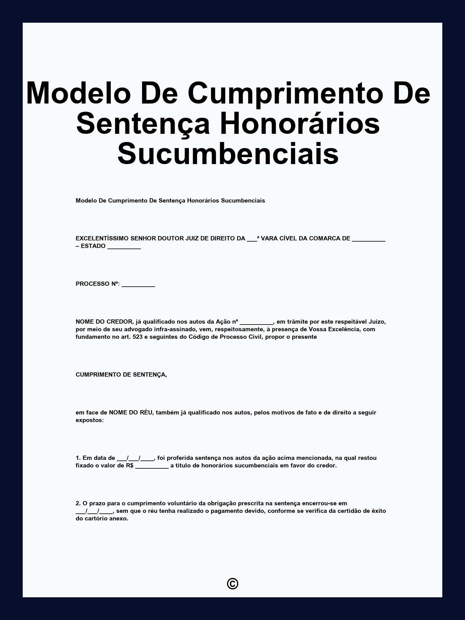 Modelo De Cumprimento De Sentença Honorários Sucumbenciais