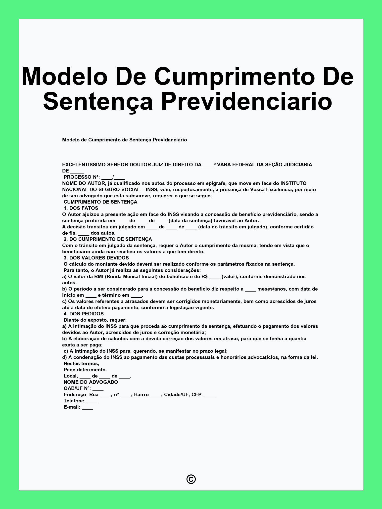 Modelo De Cumprimento De Sentença Previdenciario