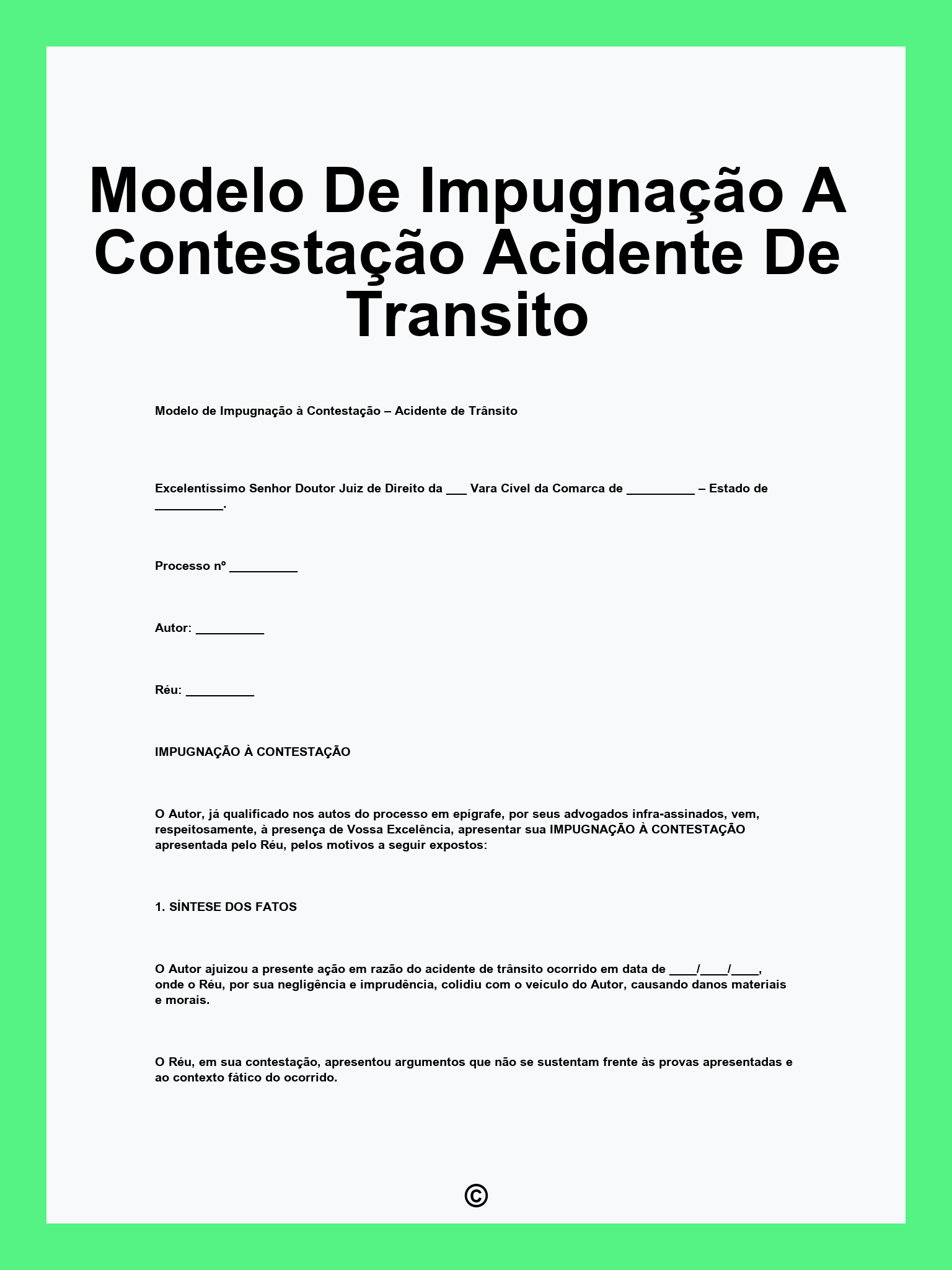 Modelo De Impugnação A Contestação Acidente De Transito
