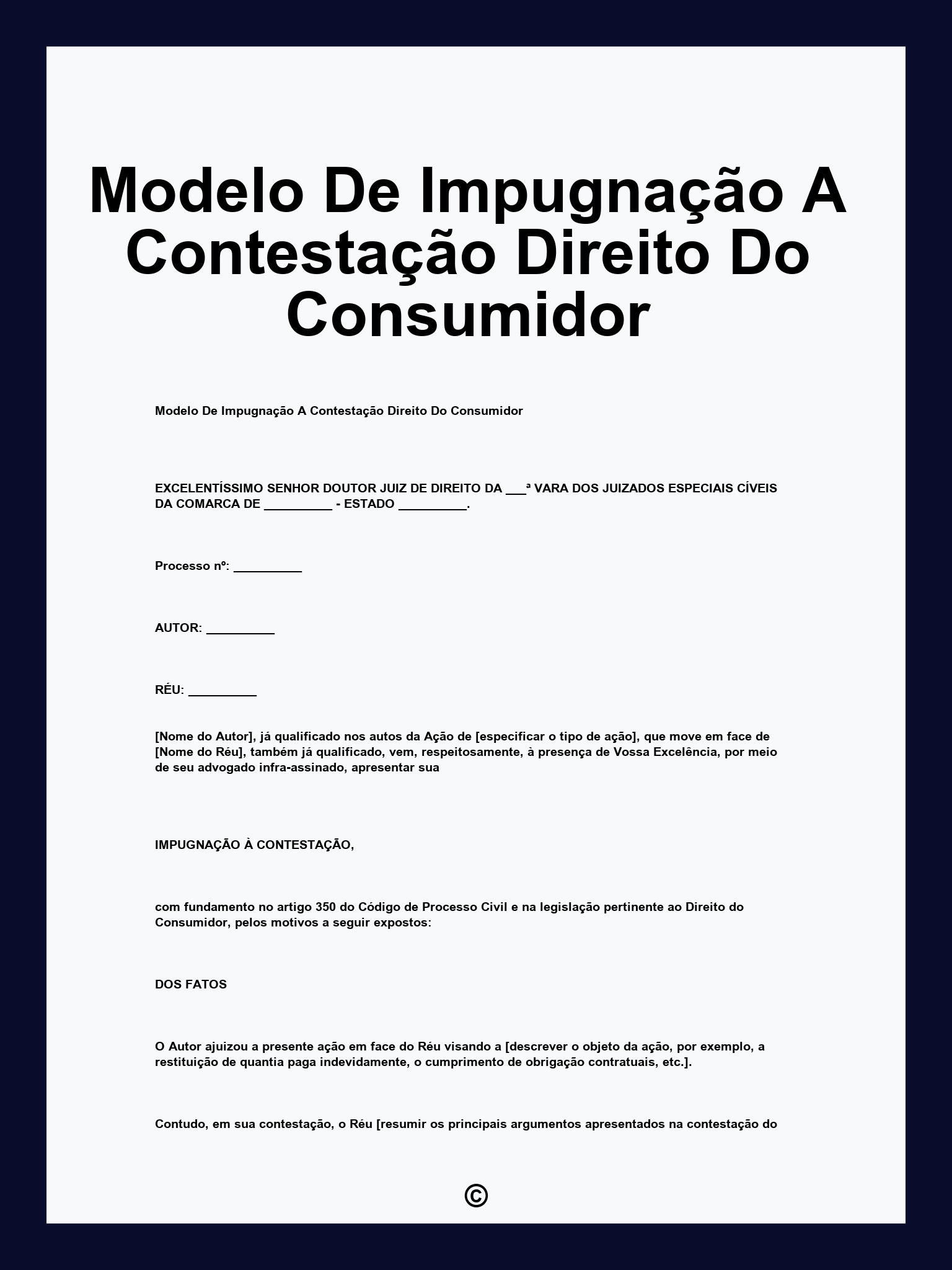 Modelo De Impugnação A Contestação Direito Do Consumidor