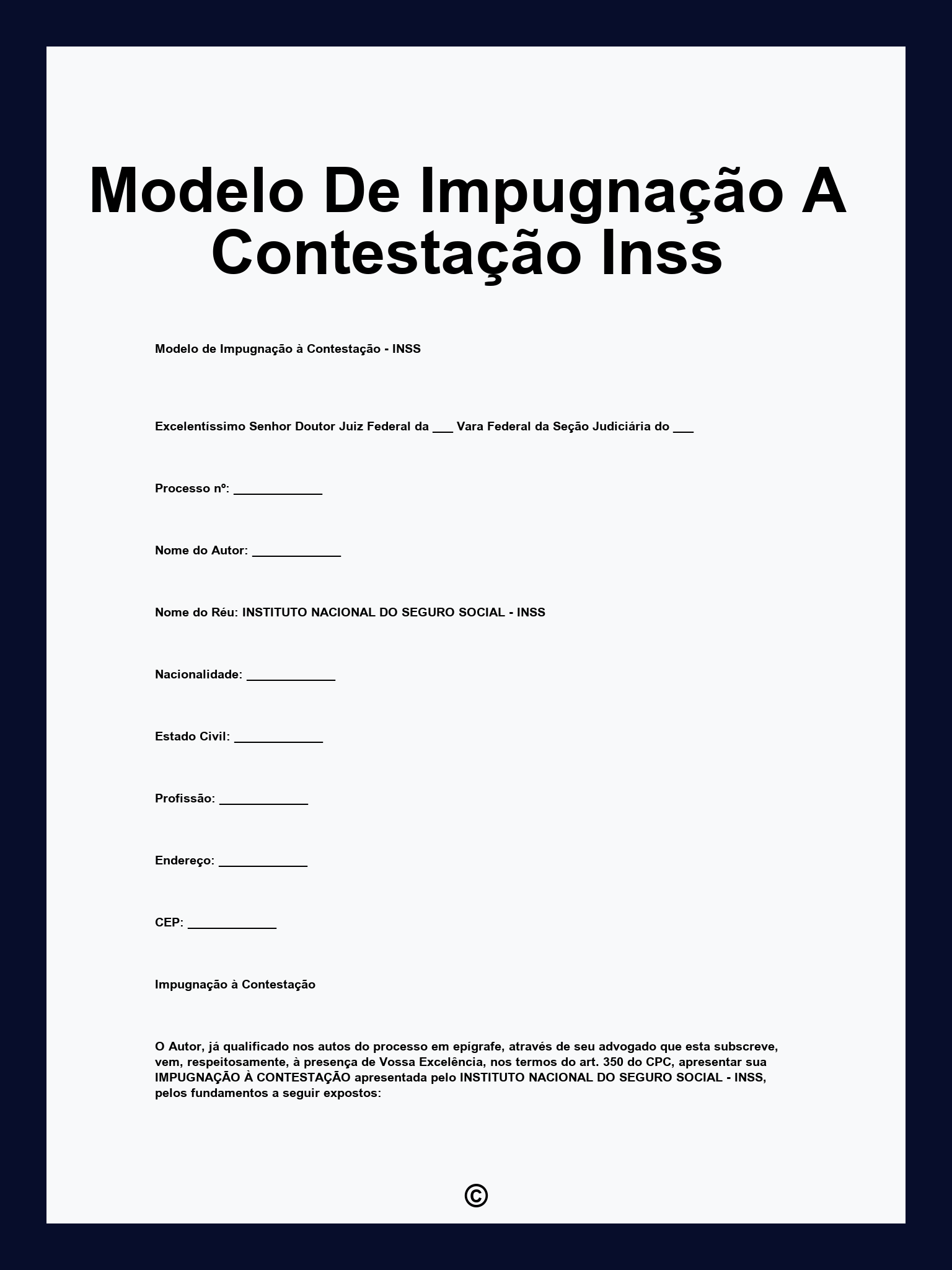 Modelo De Impugnação A Contestação Inss