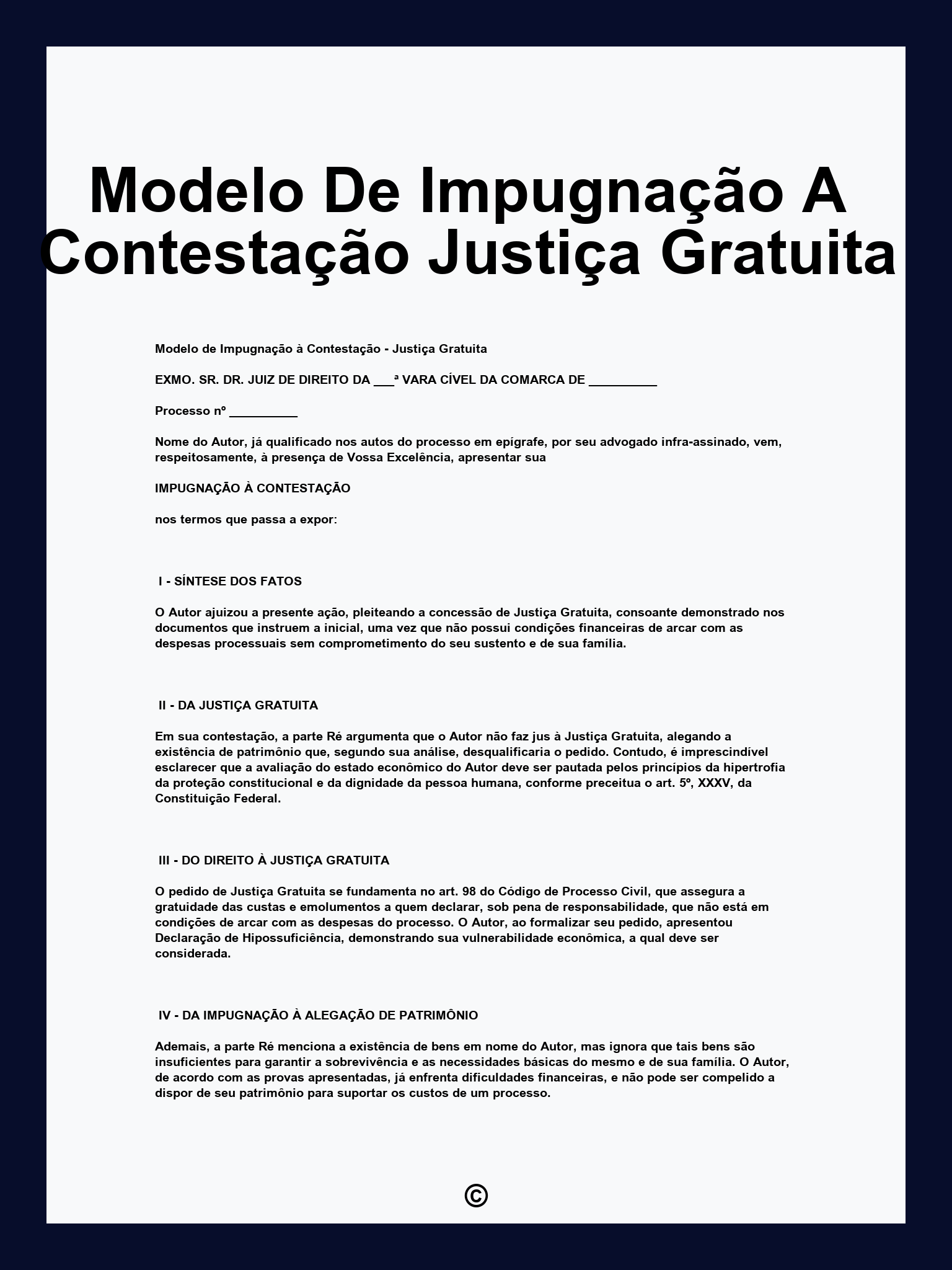 Modelo De Impugnação A Contestação Justiça Gratuita