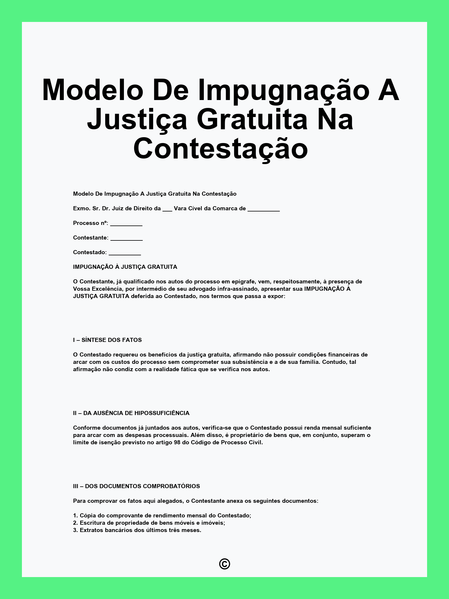 Modelo De Impugnação A Justiça Gratuita Na Contestação