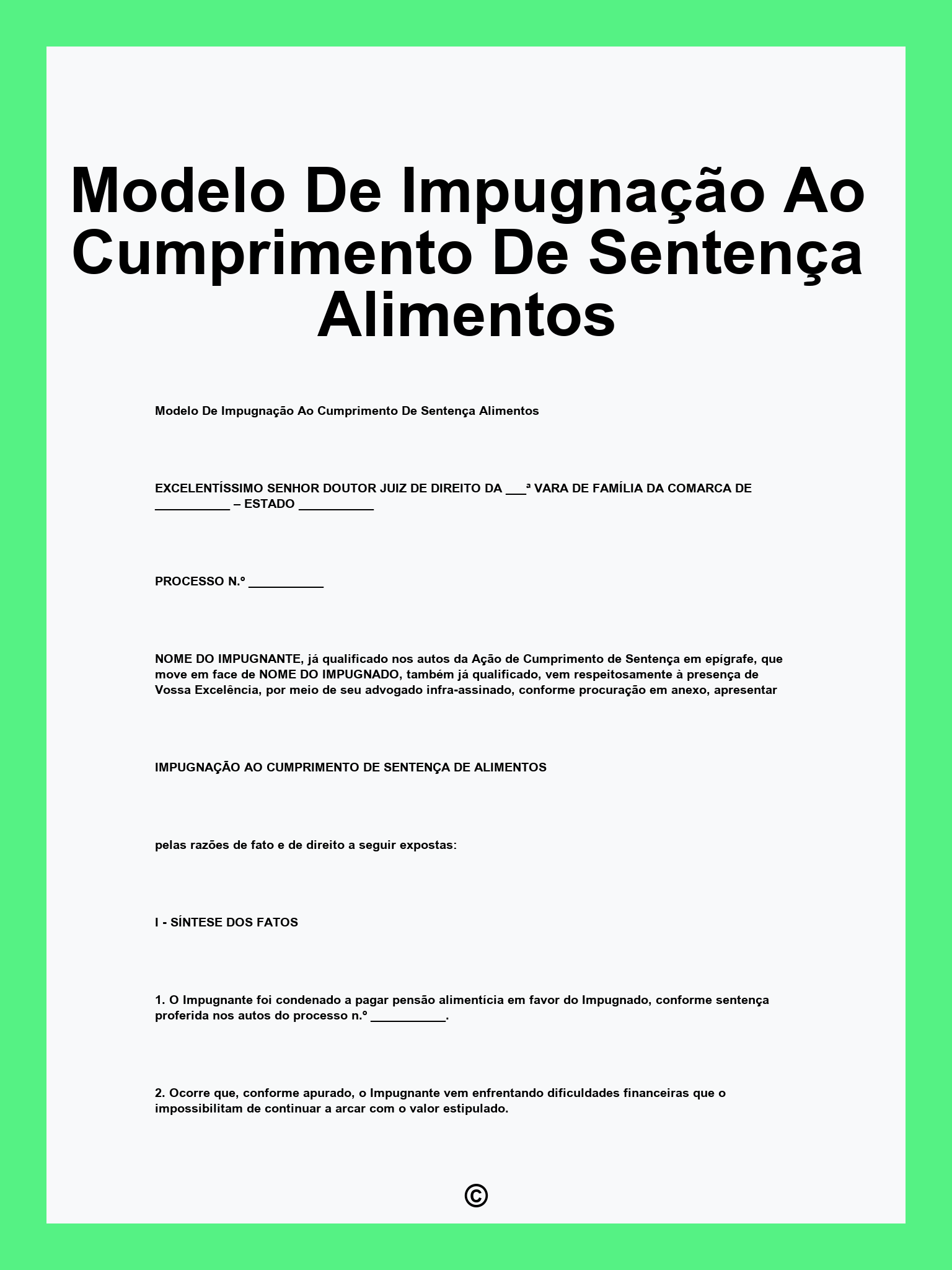 Modelo De Impugnação Ao Cumprimento De Sentença Alimentos