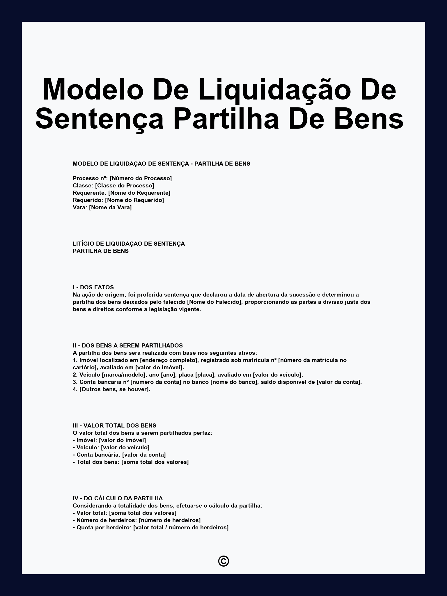 Modelo De Liquidação De Sentença Partilha De Bens