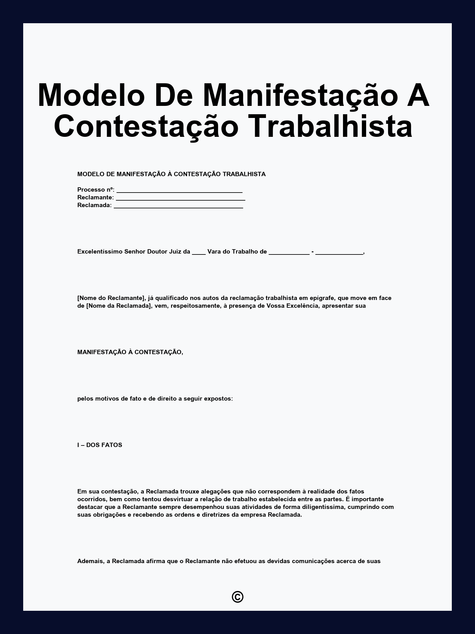 Modelo De Manifestação A Contestação Trabalhista