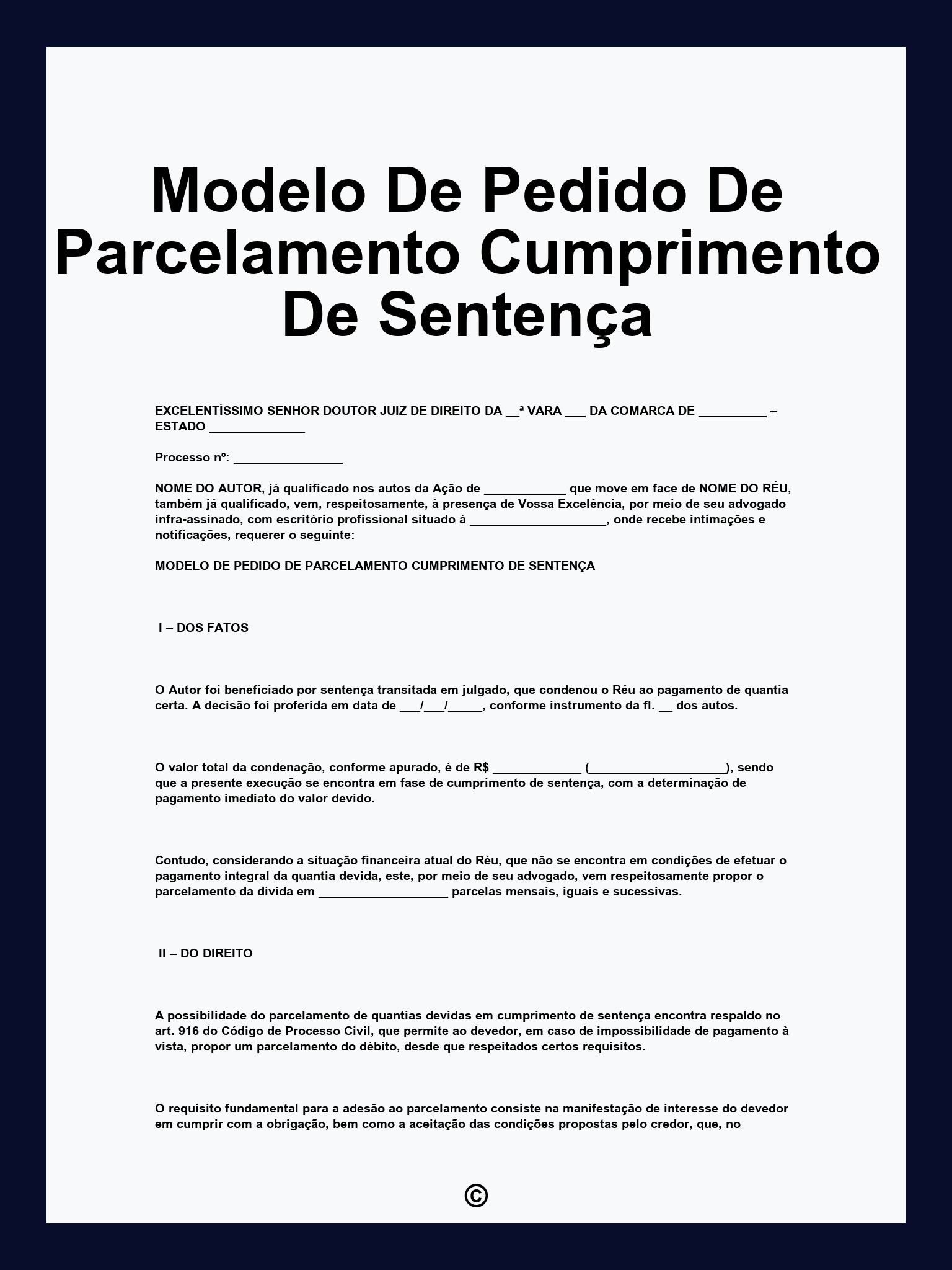 Modelo De Pedido De Parcelamento Cumprimento De Sentença