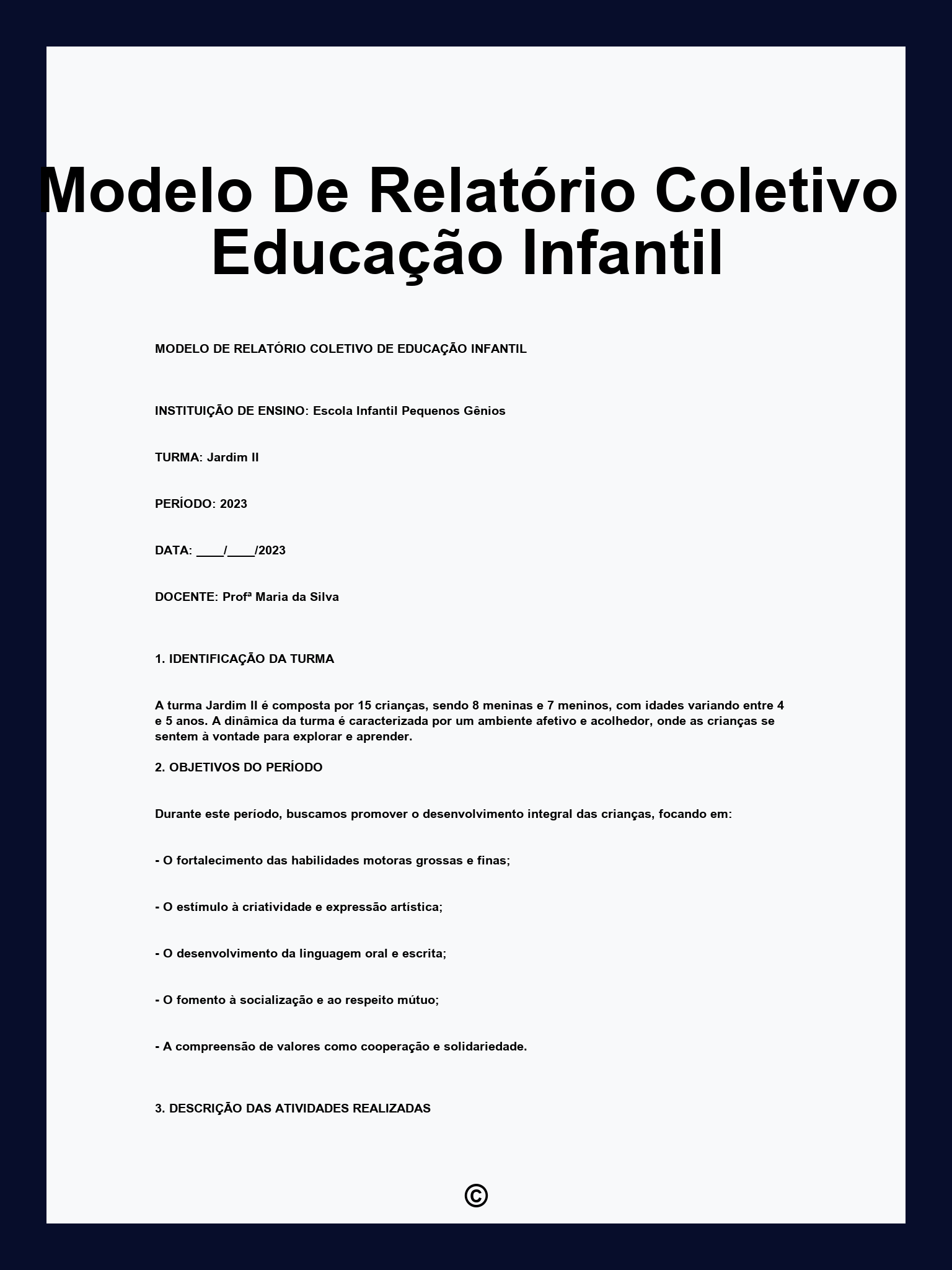 Modelo De Relatório Coletivo Educação Infantil