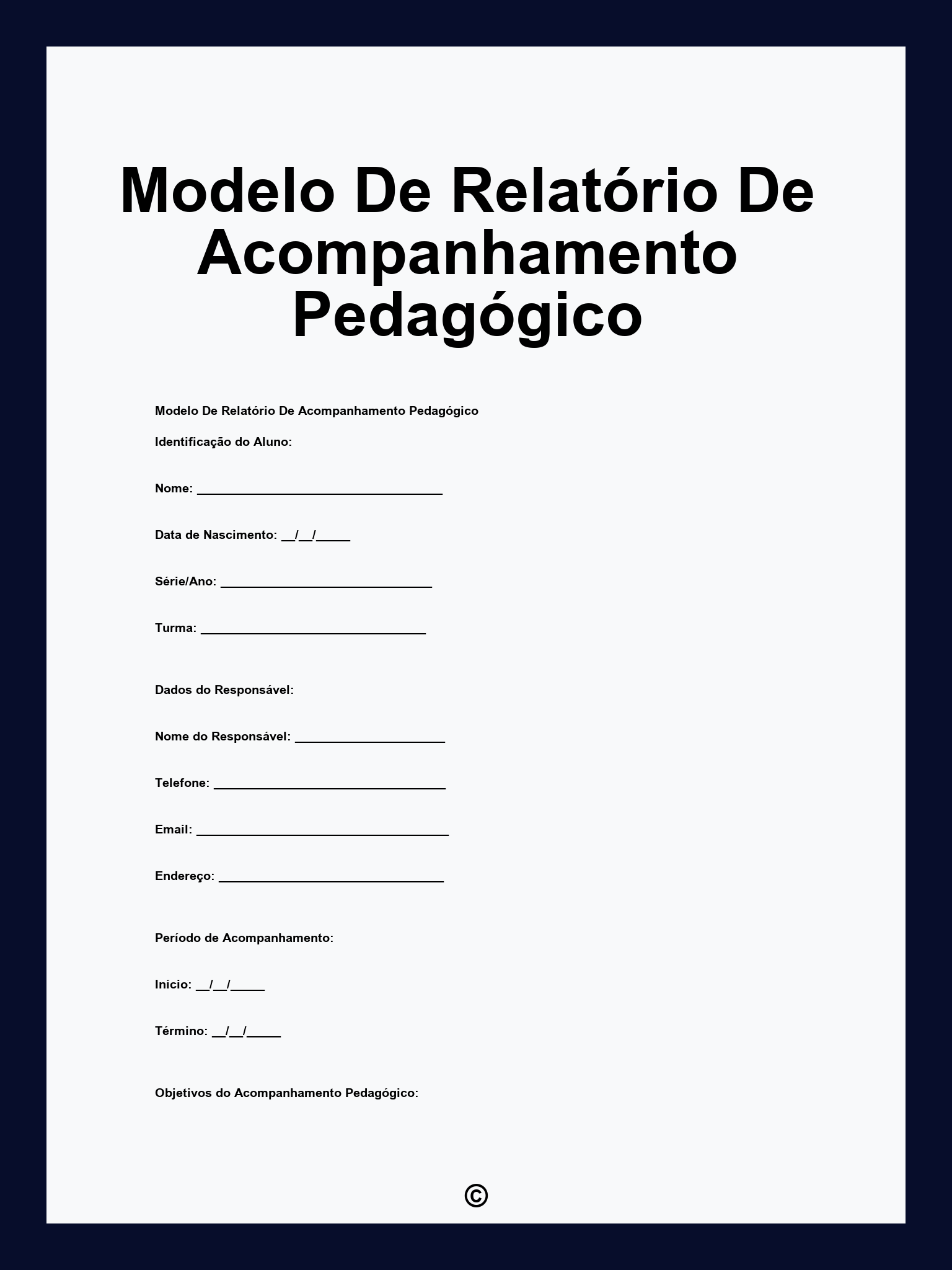 Modelo De Relatório De Acompanhamento Pedagógico