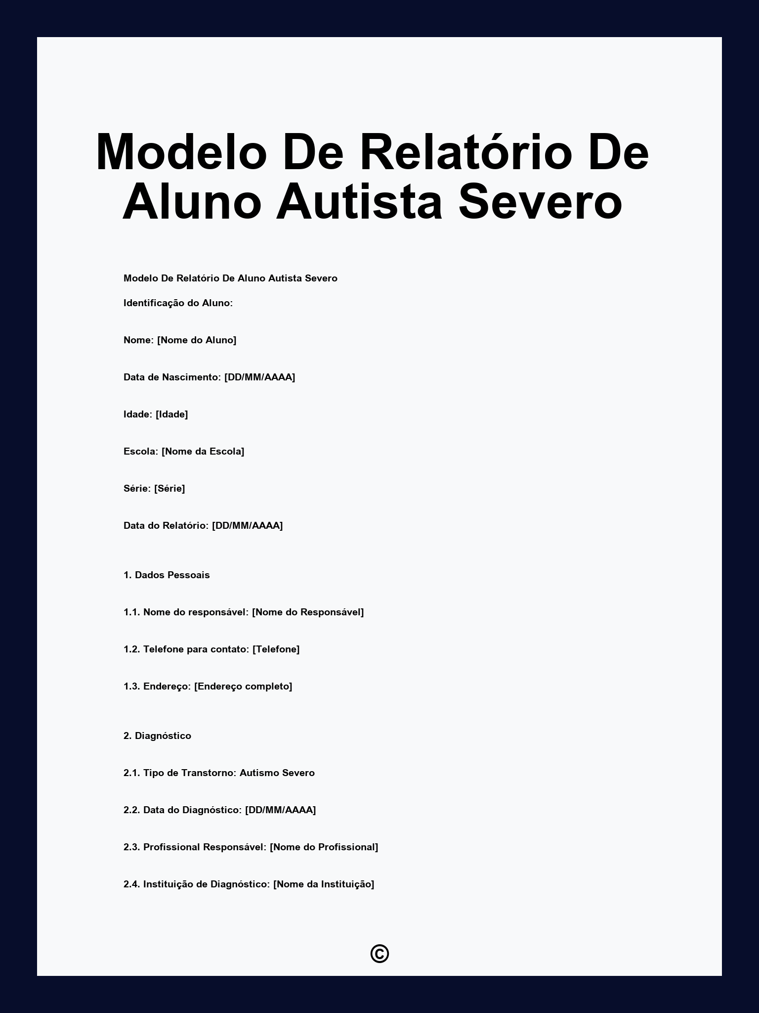 Modelo De Relatório De Aluno Autista Severo