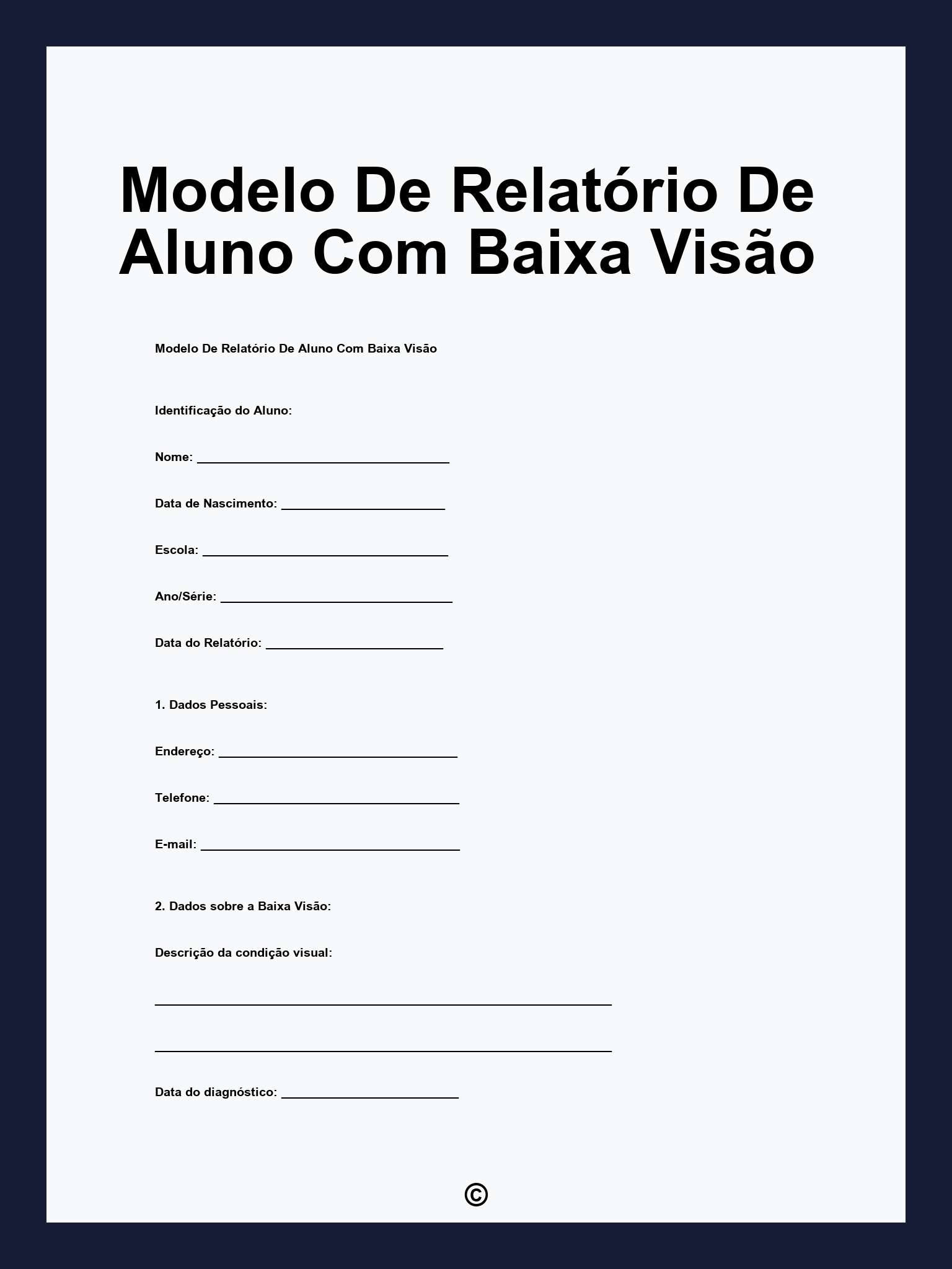 Modelo De Relatório De Aluno Com Baixa Visão