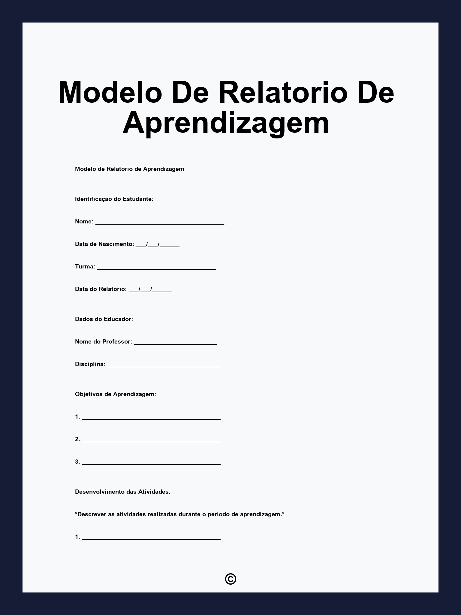 Modelo De Relatorio De Aprendizagem