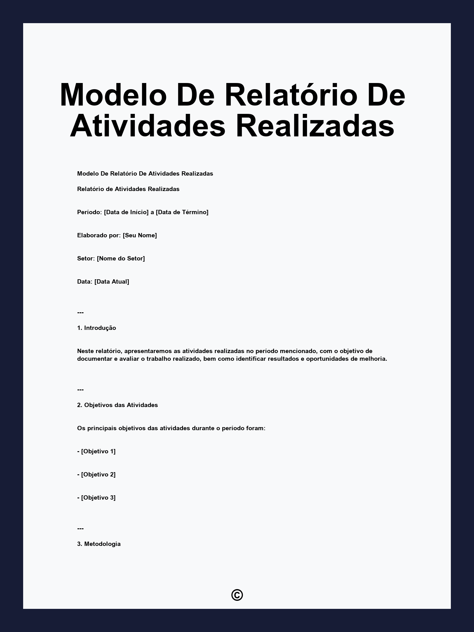 Modelo De Relatório De Atividades Realizadas