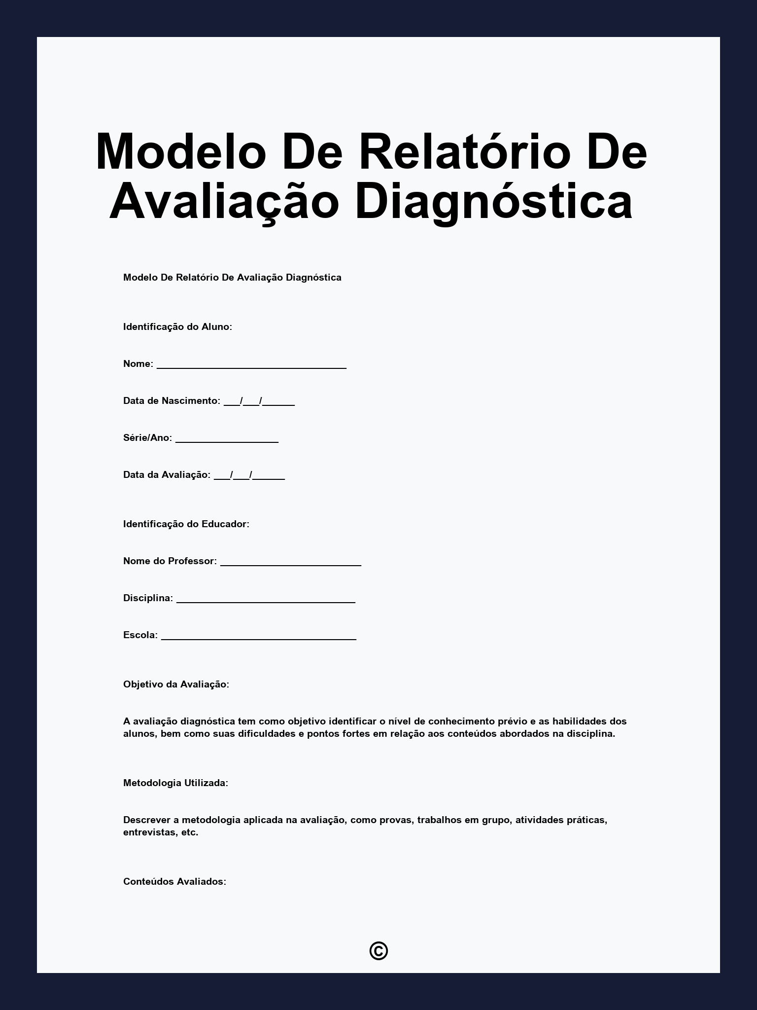 Modelo De Relatório De Avaliação Diagnóstica