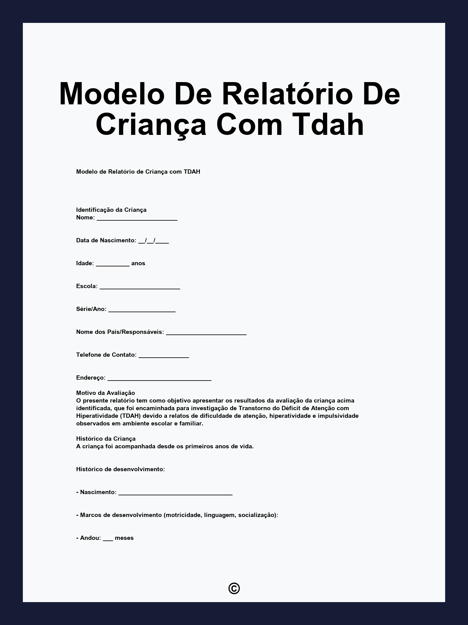 Modelo De Relatório De Criança Com Tdah