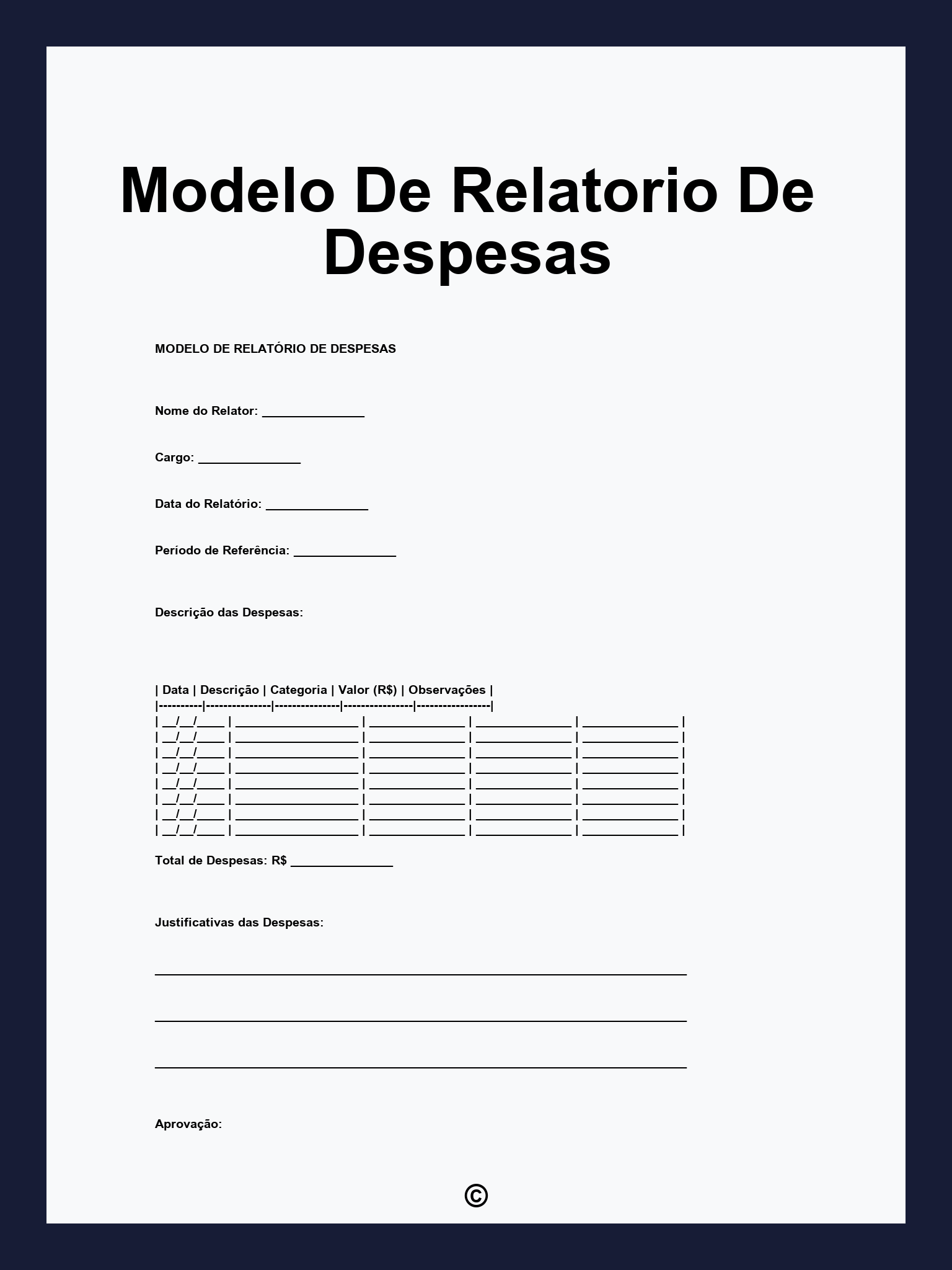 Modelo De Relatorio De Despesas