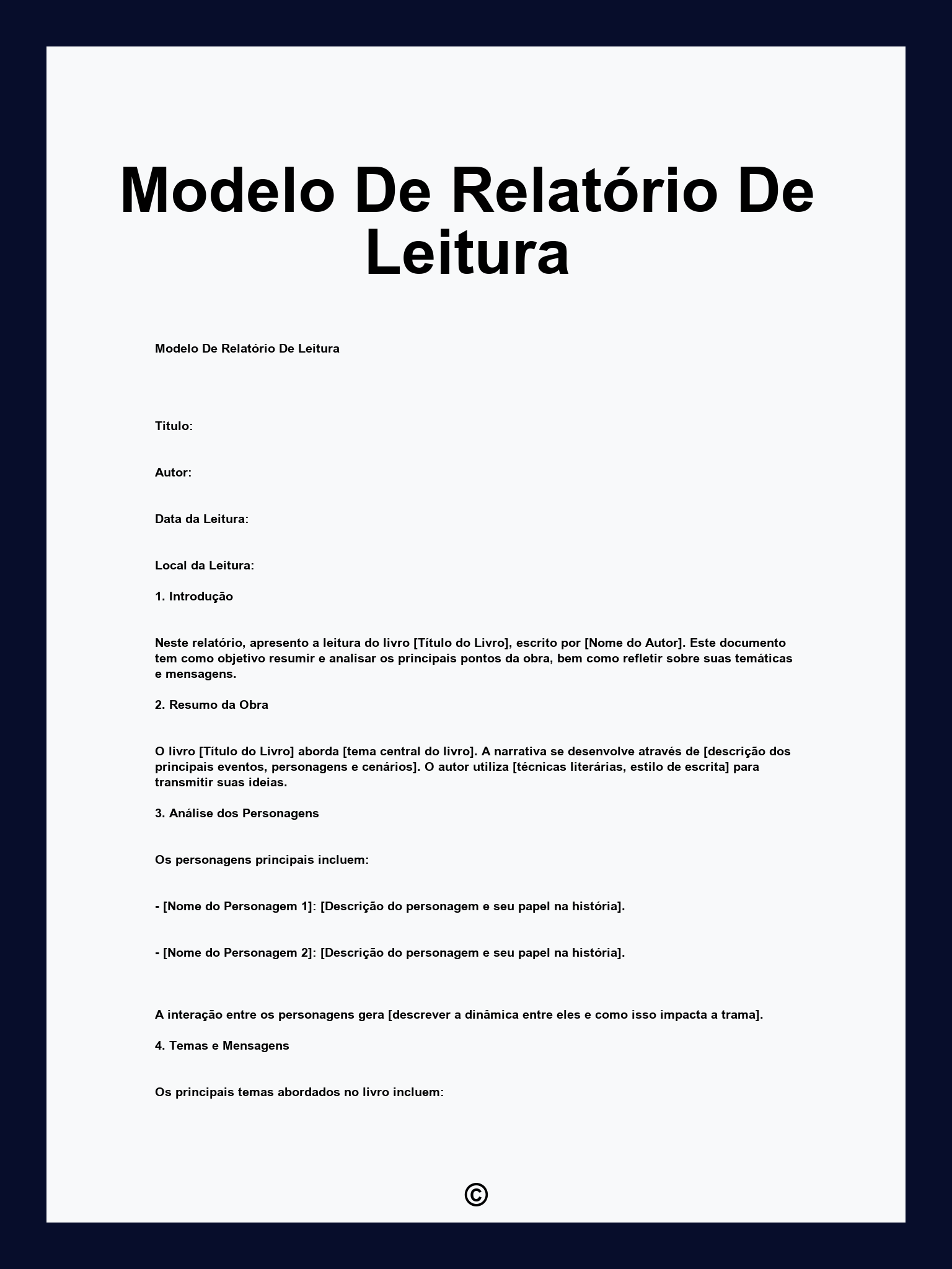 Modelo De Relatório De Leitura