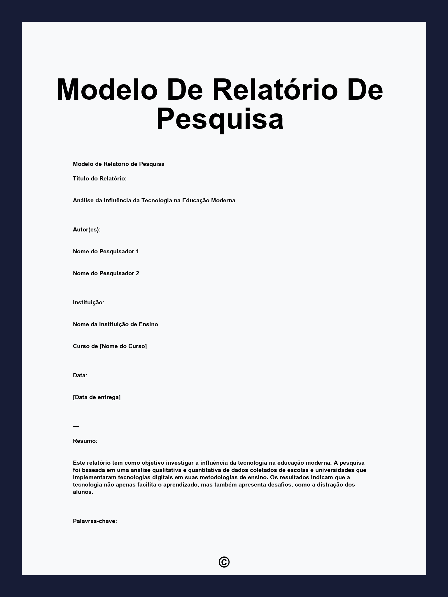 Modelo De Relatório De Pesquisa