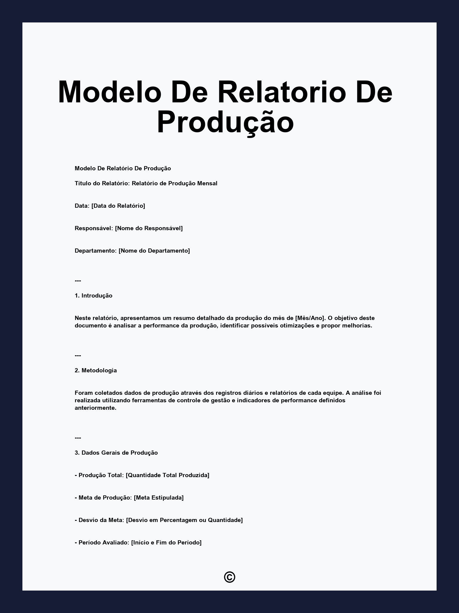 Modelo De Relatorio De Produção