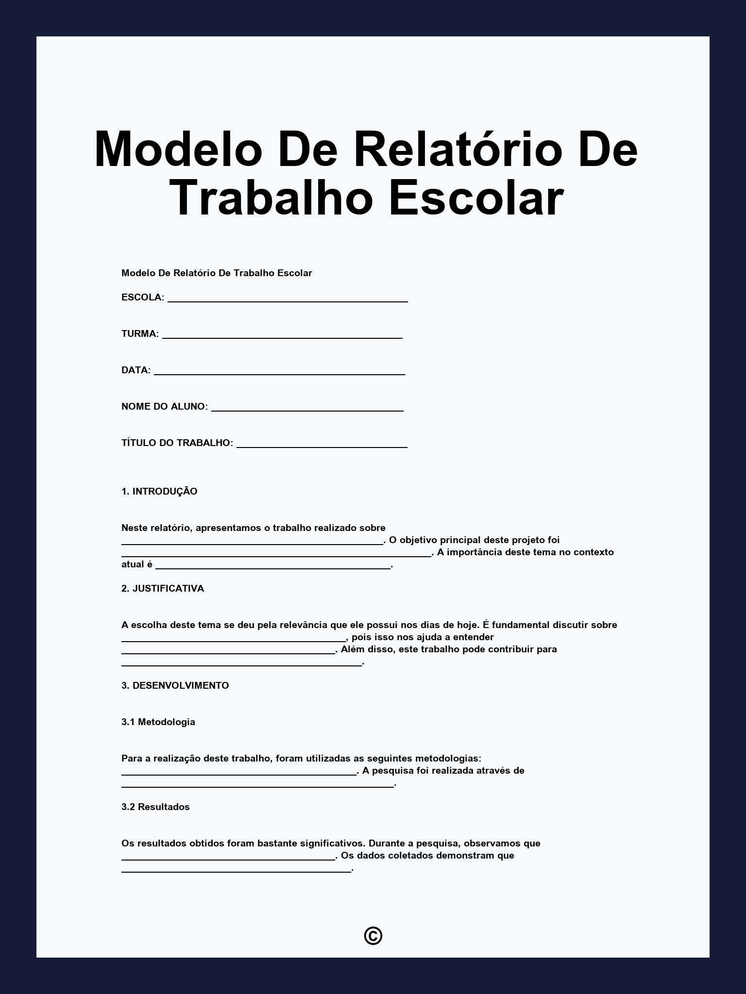 Modelo De Relatório De Trabalho Escolar